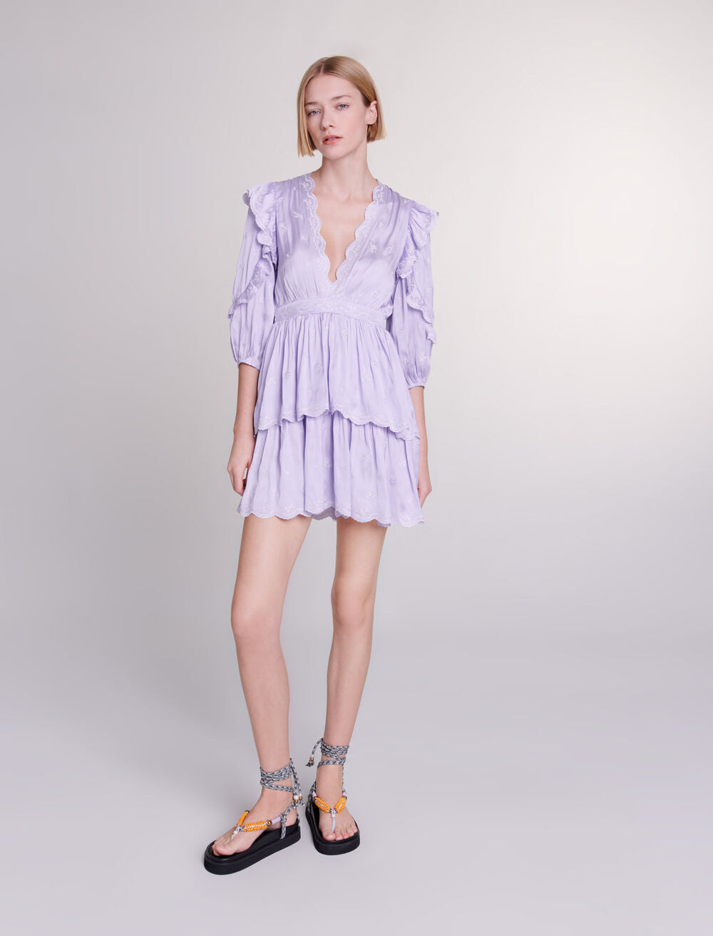 Parma Violet-featured-Short satin-look embroidered dress