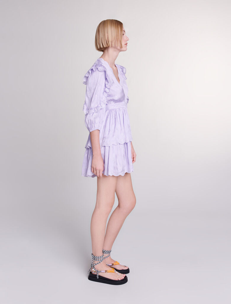 Parma Violet-Short satin-look embroidered dress