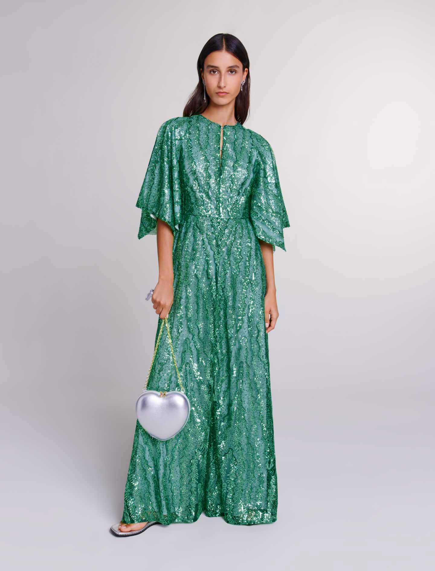 Green-featured-Sequin maxi dress