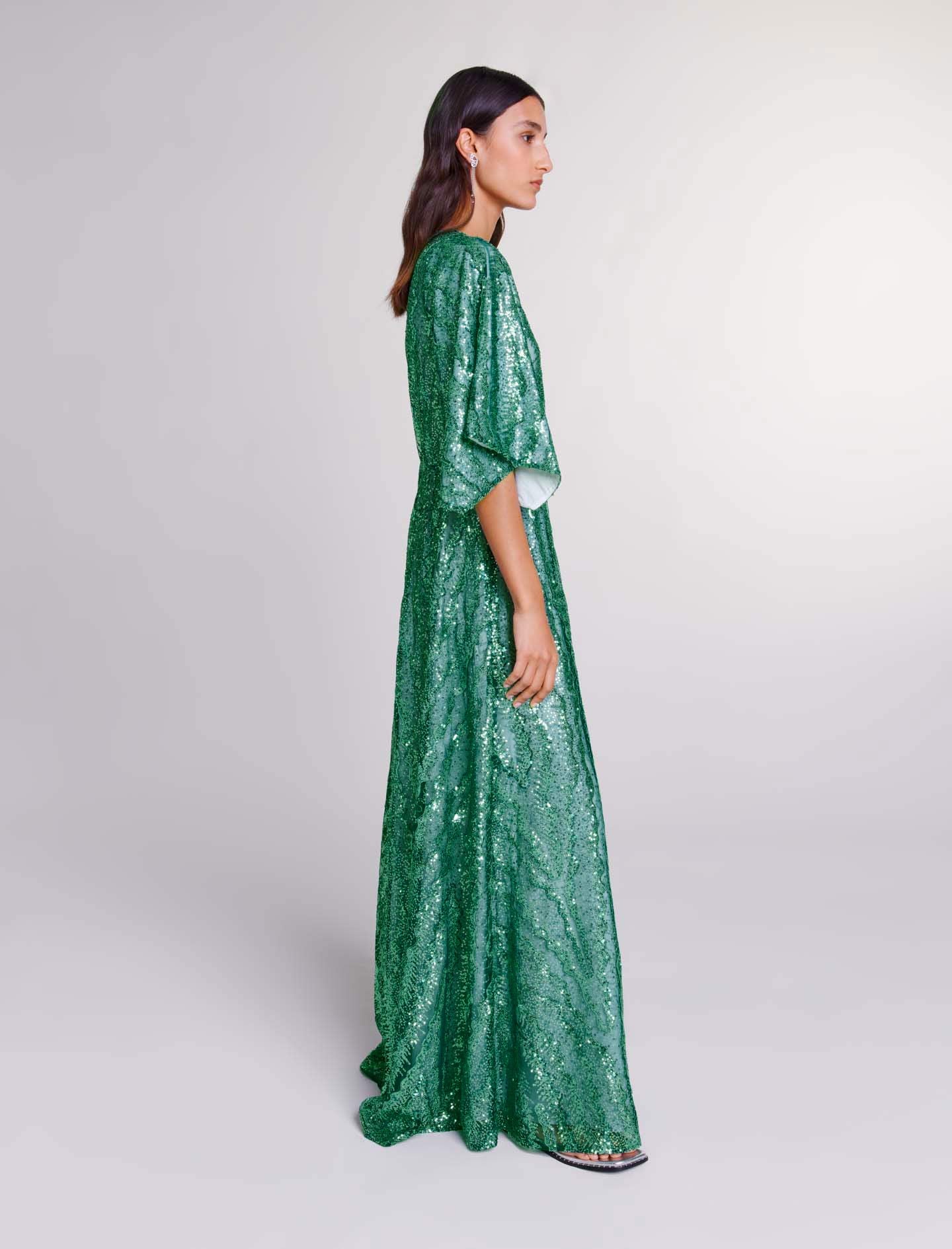 Green-Sequin maxi dress