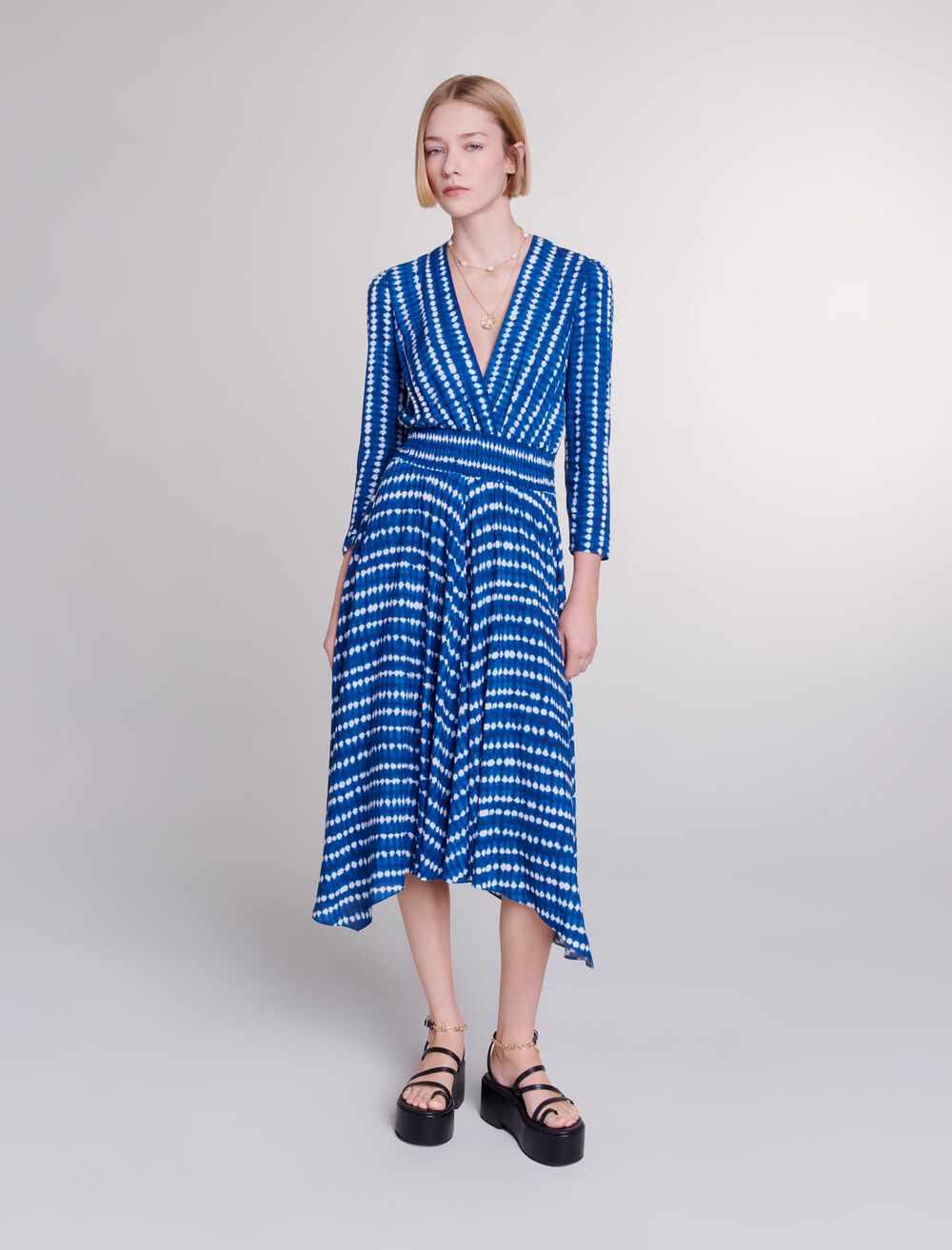 Tie Dye Blue Drop Print-featured-Asymmetrical Maxi Dress