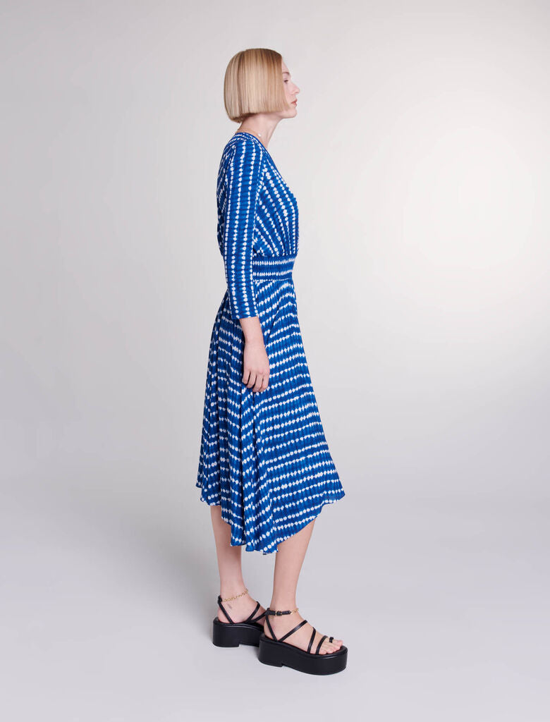 Tie Dye Blue Drop Print-Asymmetrical Maxi Dress