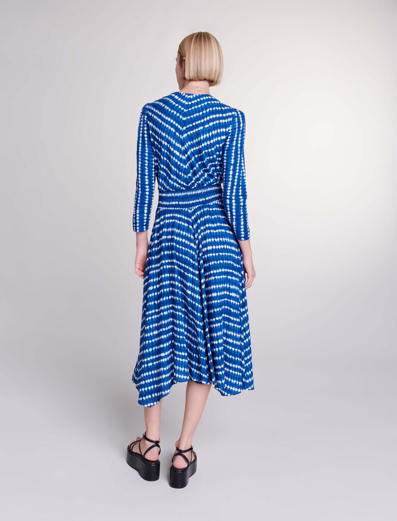 Tie Dye Blue Drop Print-Asymmetrical Maxi Dress