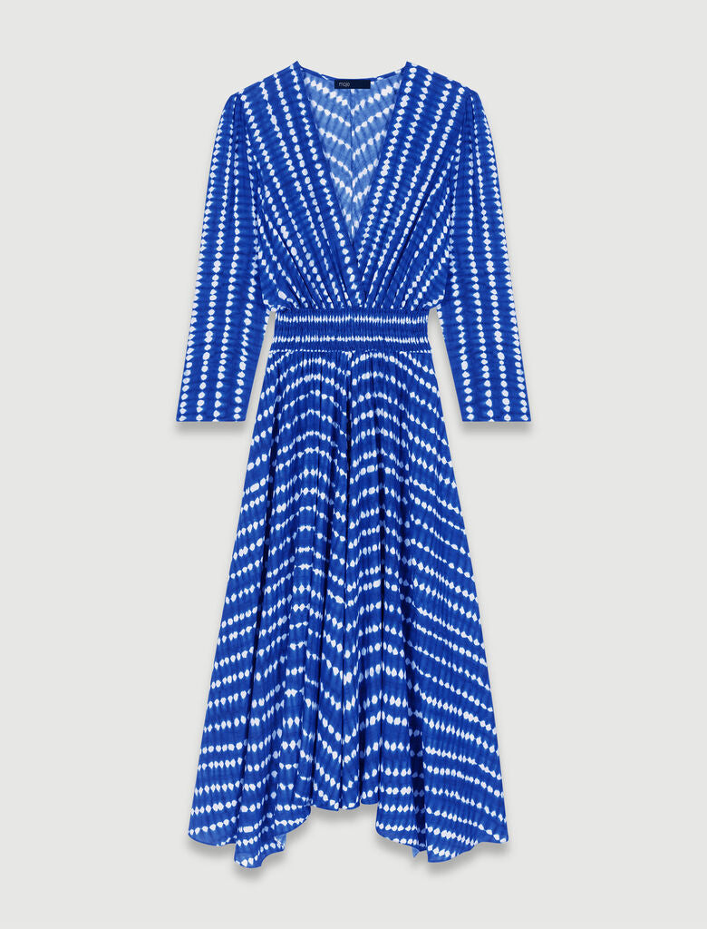 Tie Dye Blue Drop Print-Asymmetrical Maxi Dress