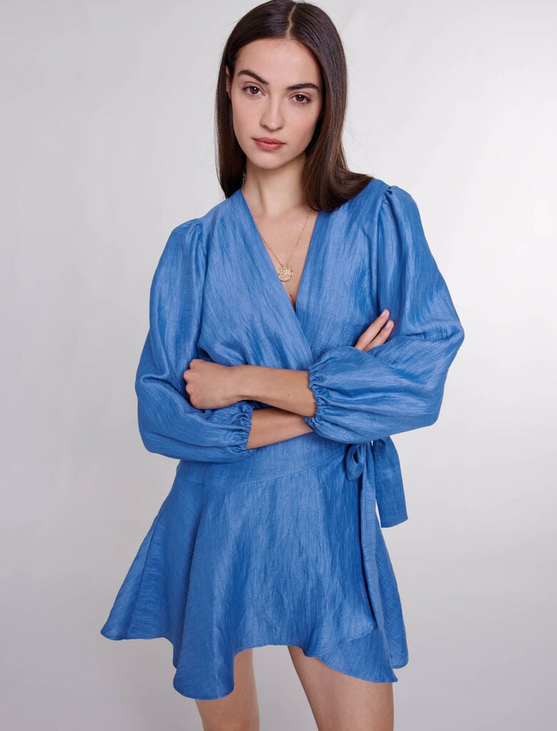 Blue-Linen wrap dress