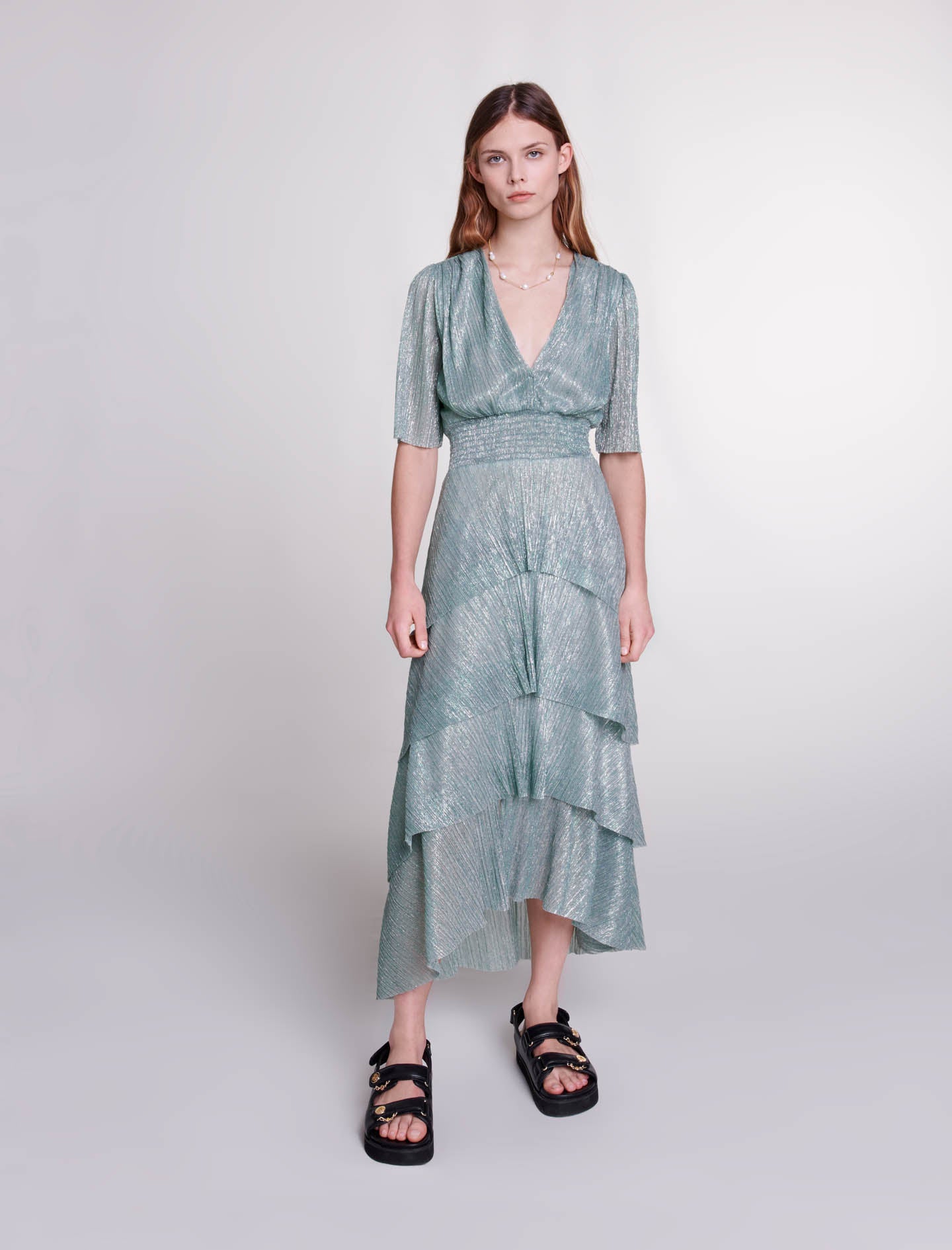 Silver Green featured Stretch lurex ruffled dress