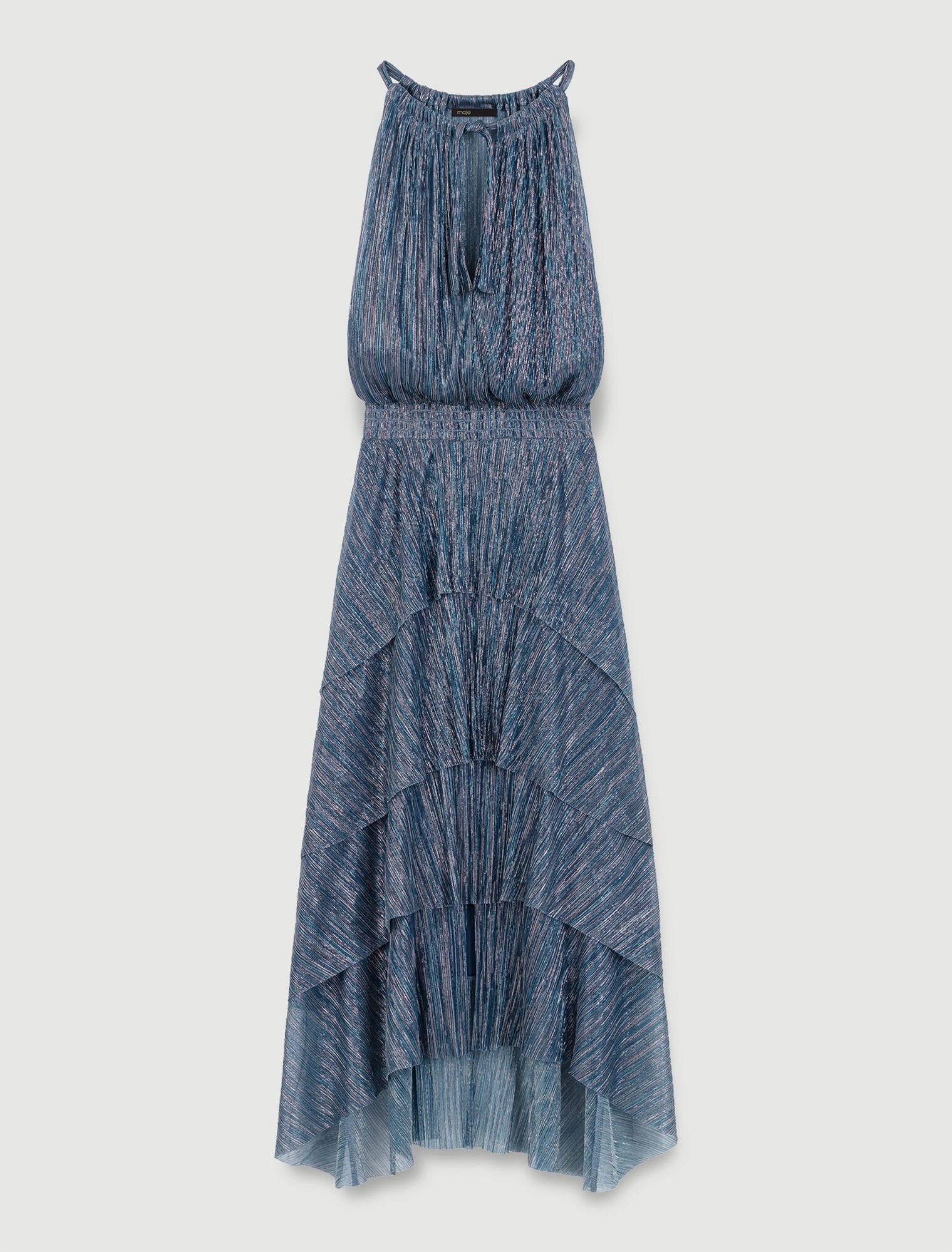 Blue / Grey featured Ruffled lame maxi dress