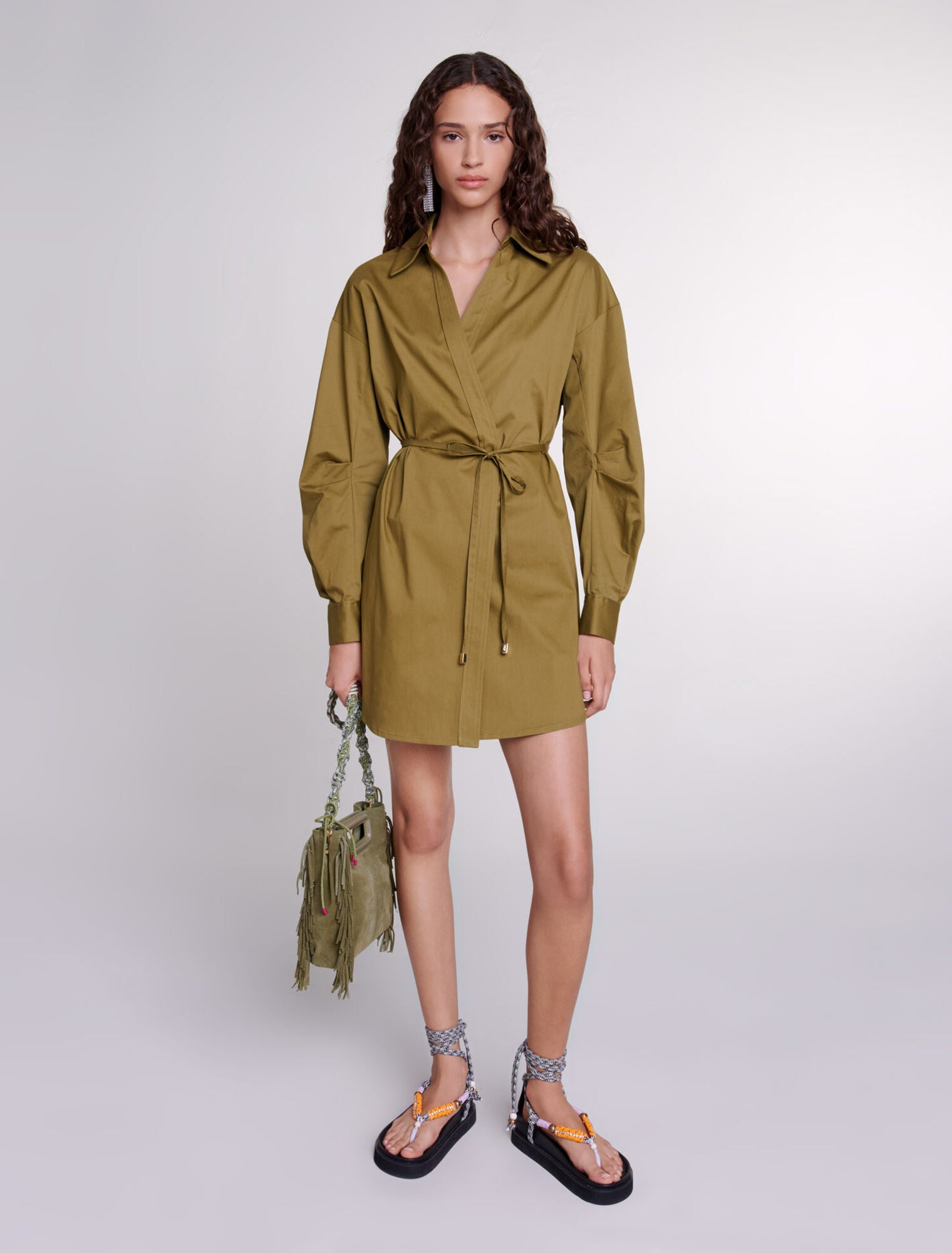 Khaki-featured-Cutaway wrap dress