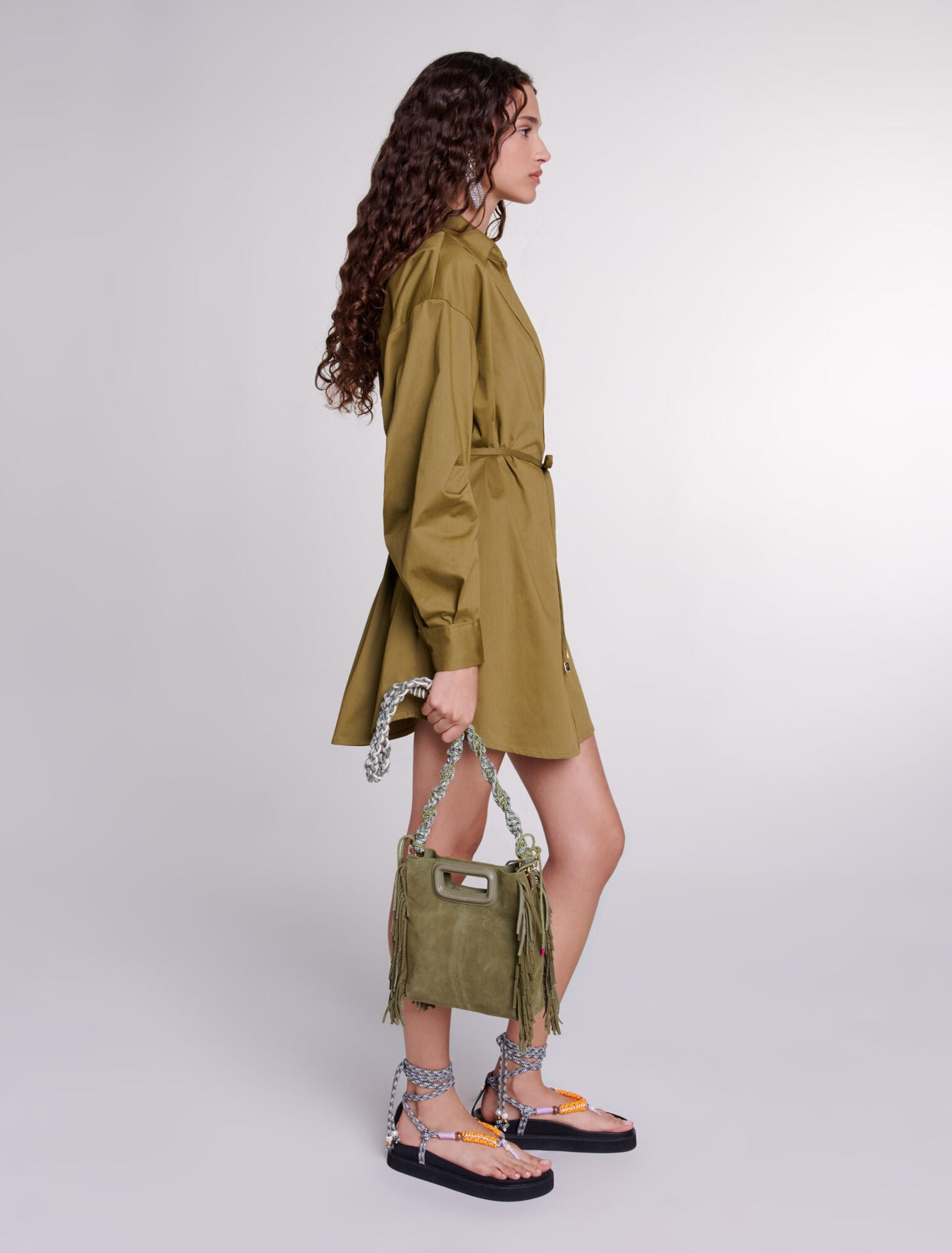 Khaki-Cutaway wrap dress