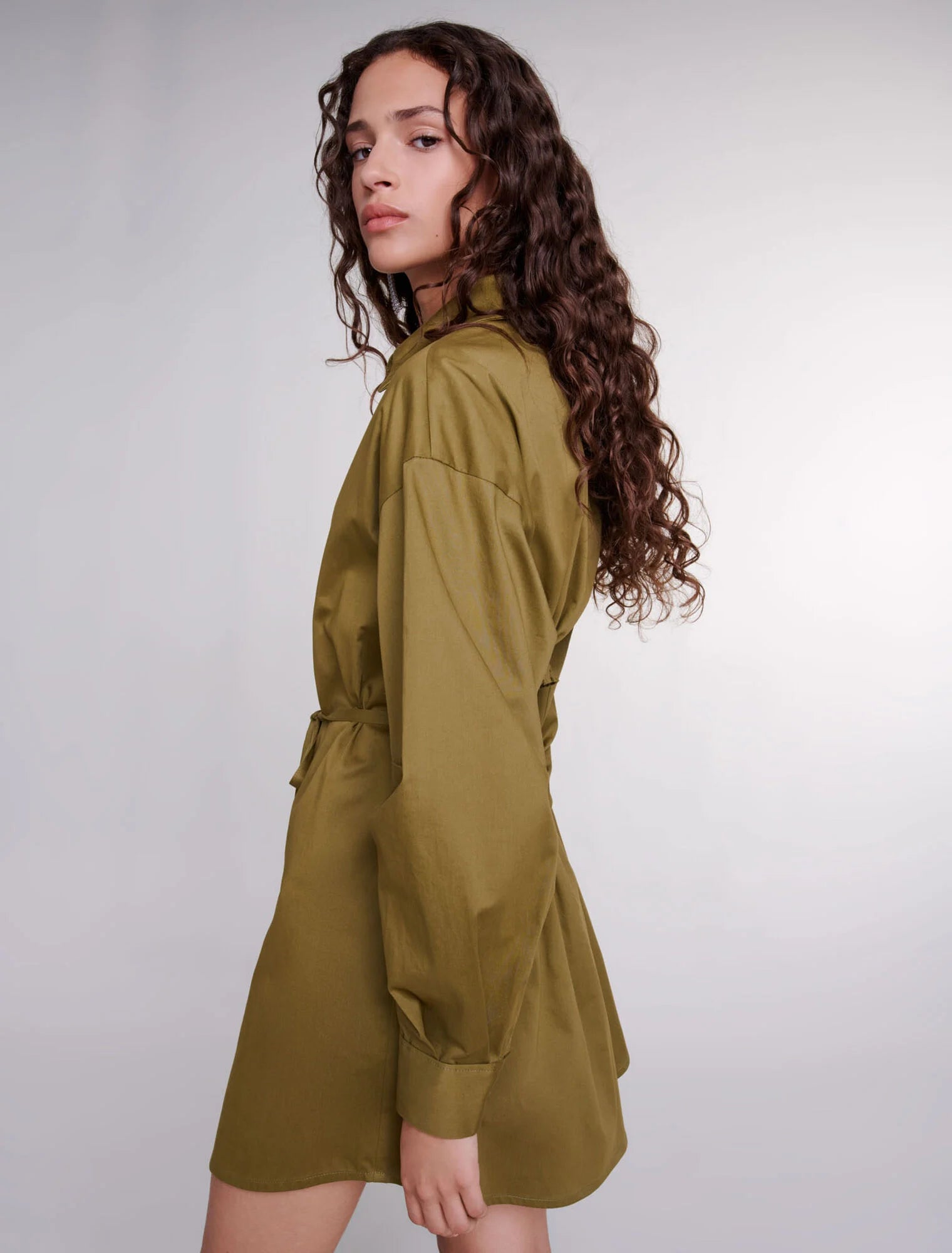 Khaki-Cutaway wrap dress