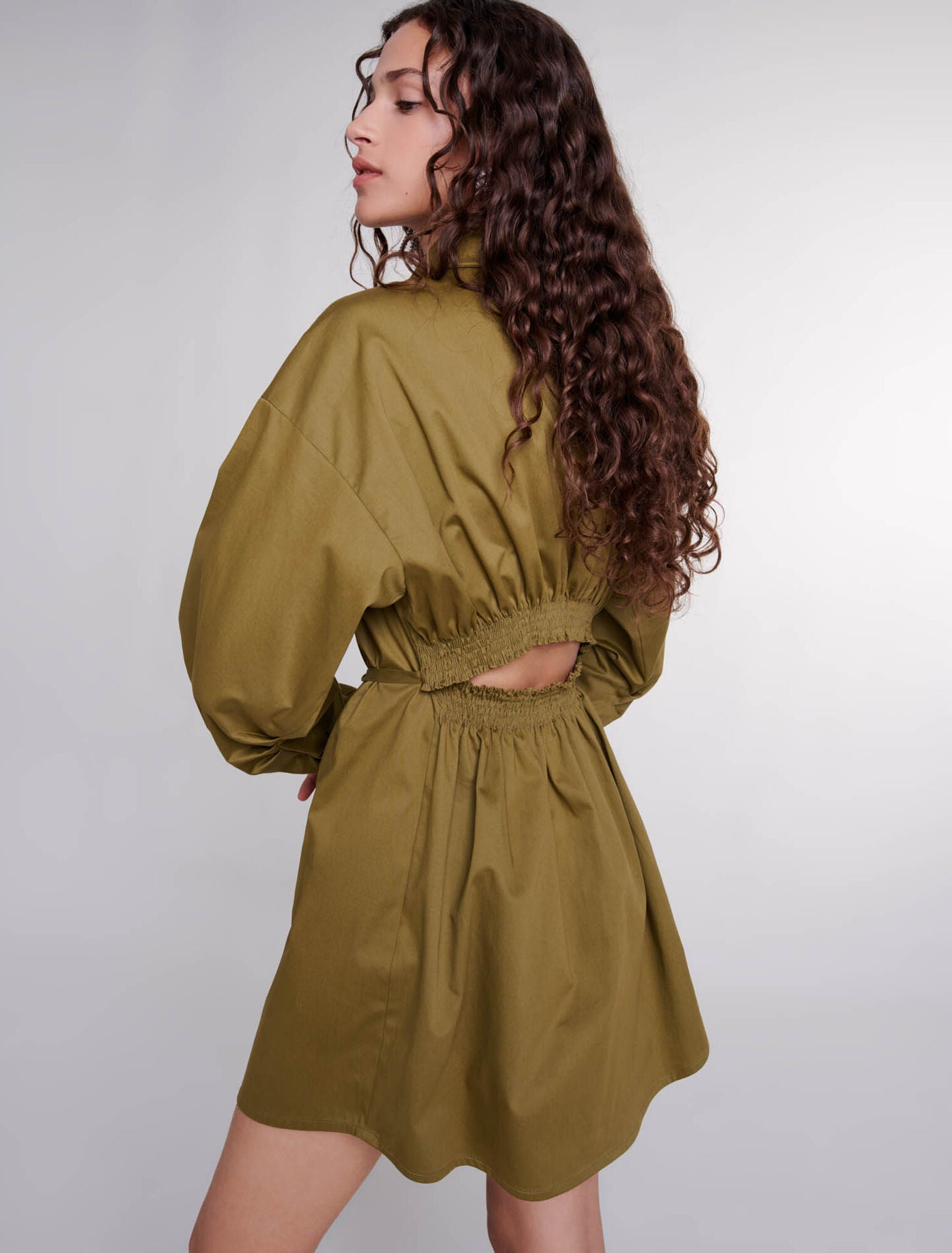 Khaki-Cutaway wrap dress