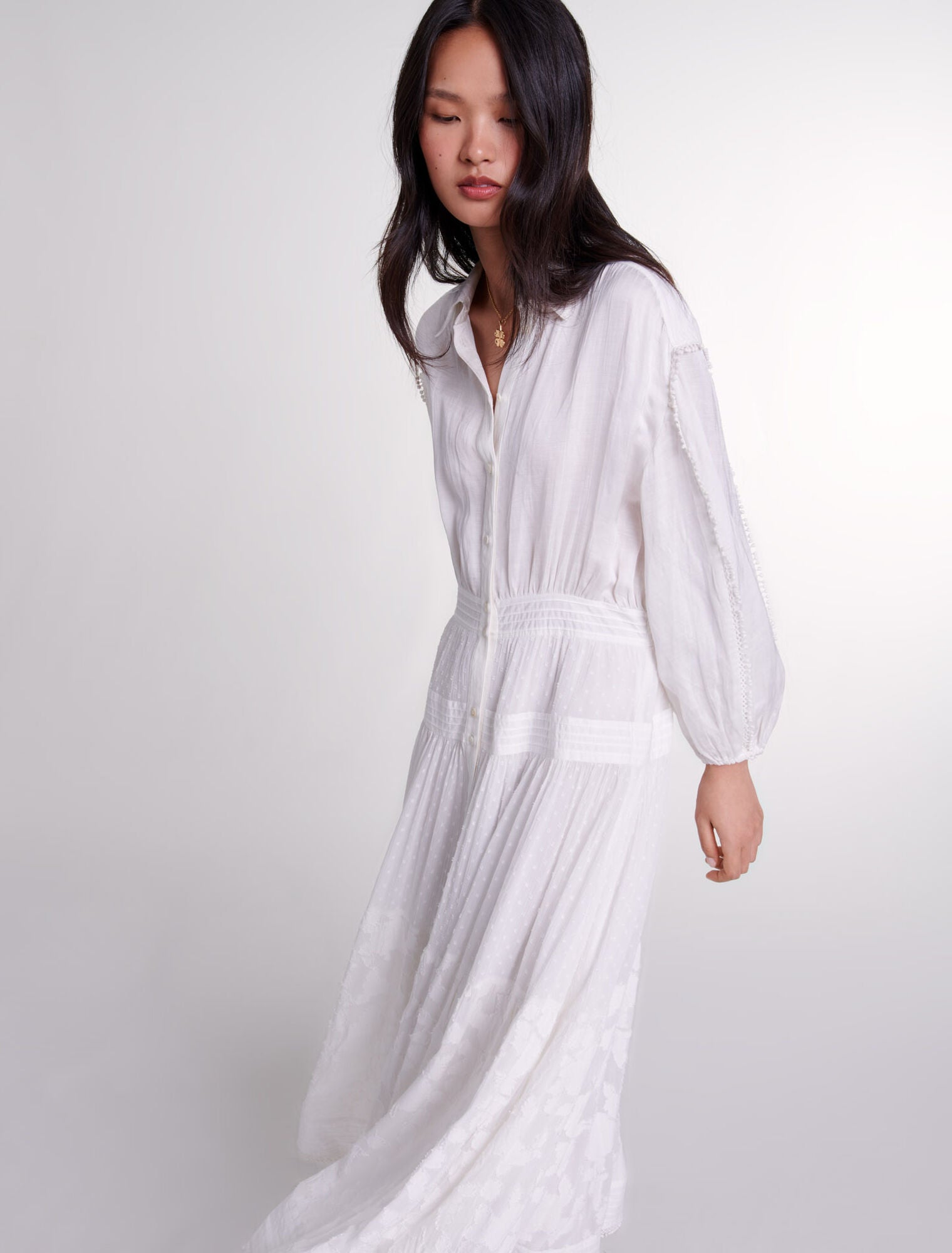 Ecru-Cotton patchwork maxi dress