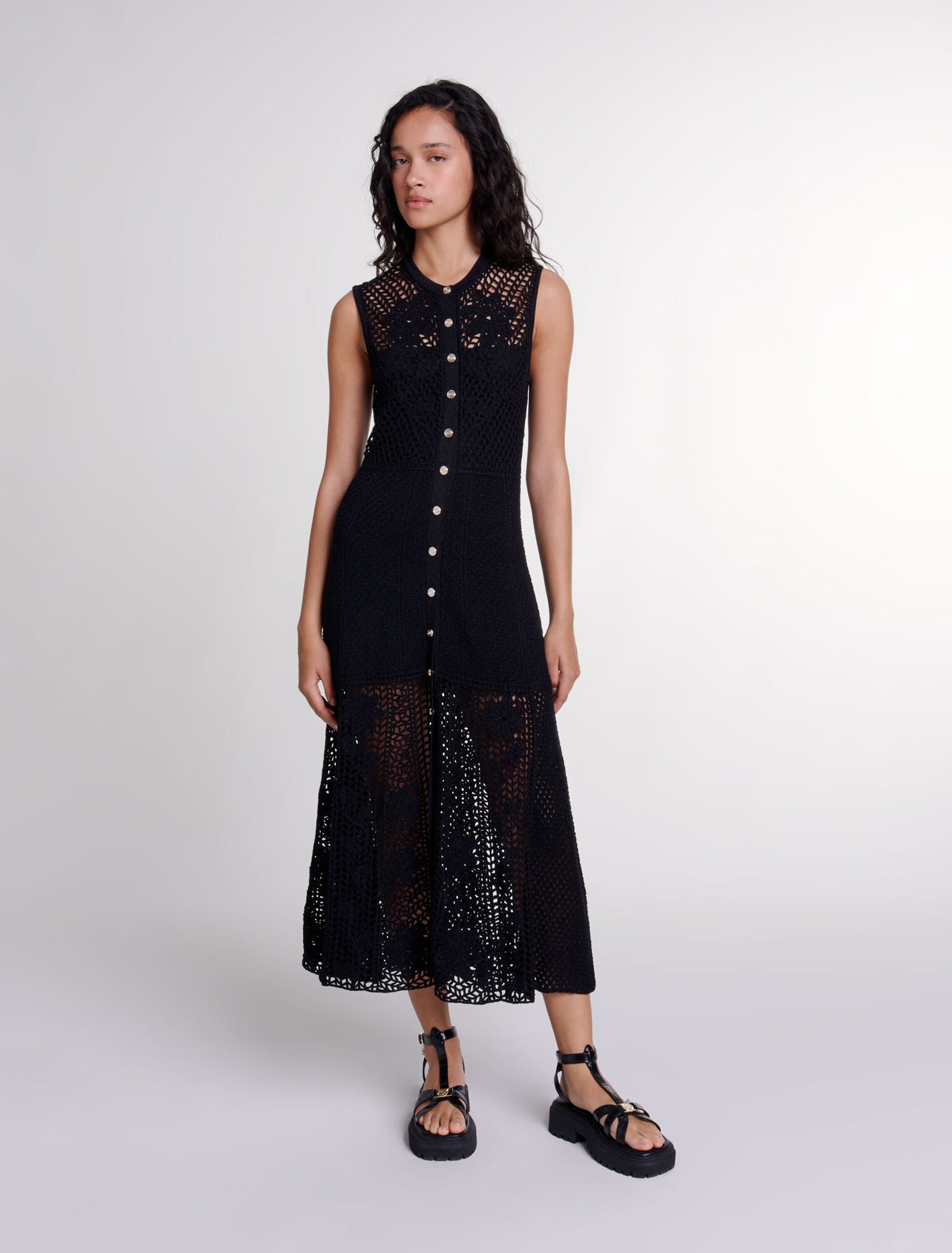 Black-featured-Crochet-knit maxi dress