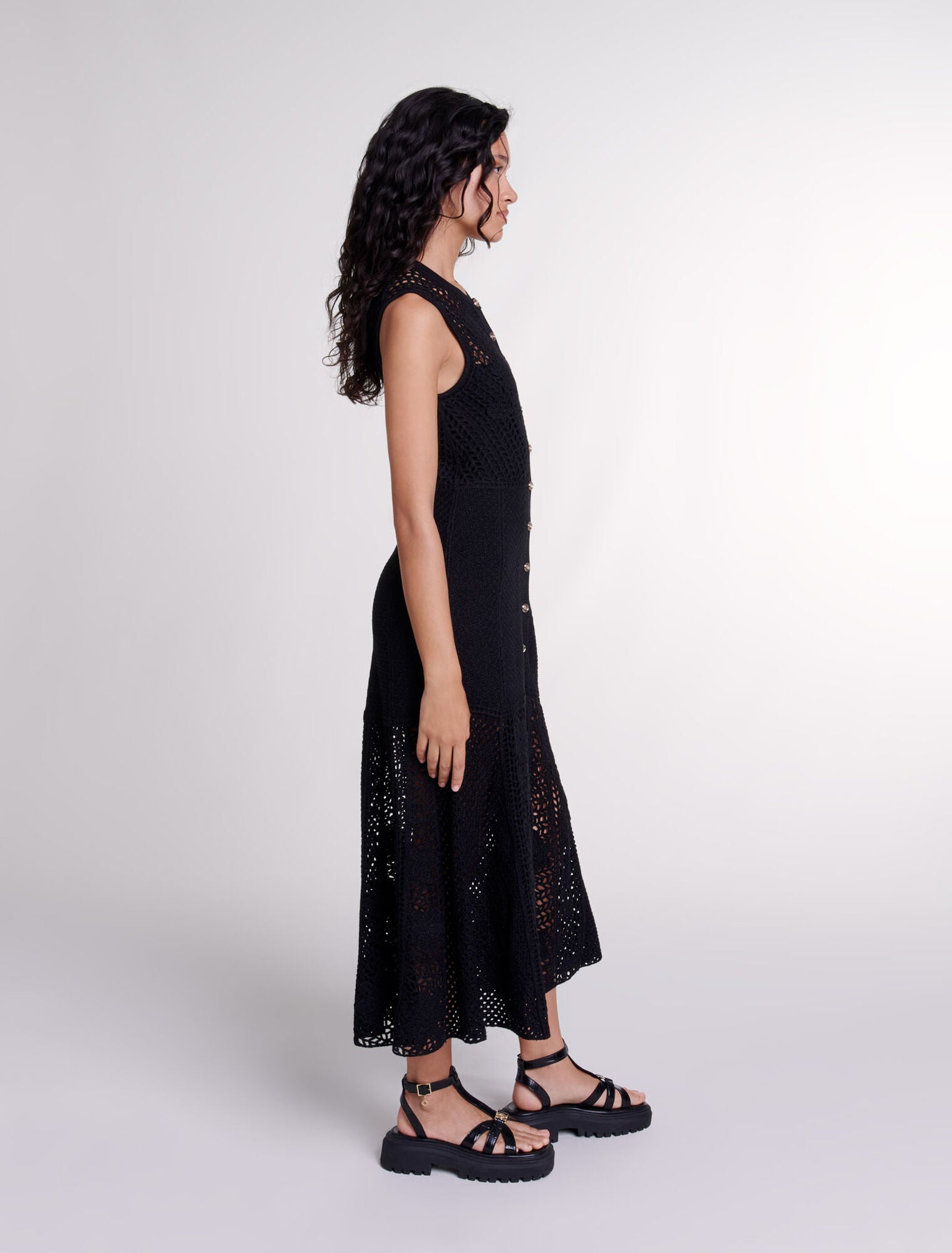 Black-Crochet-knit maxi dress