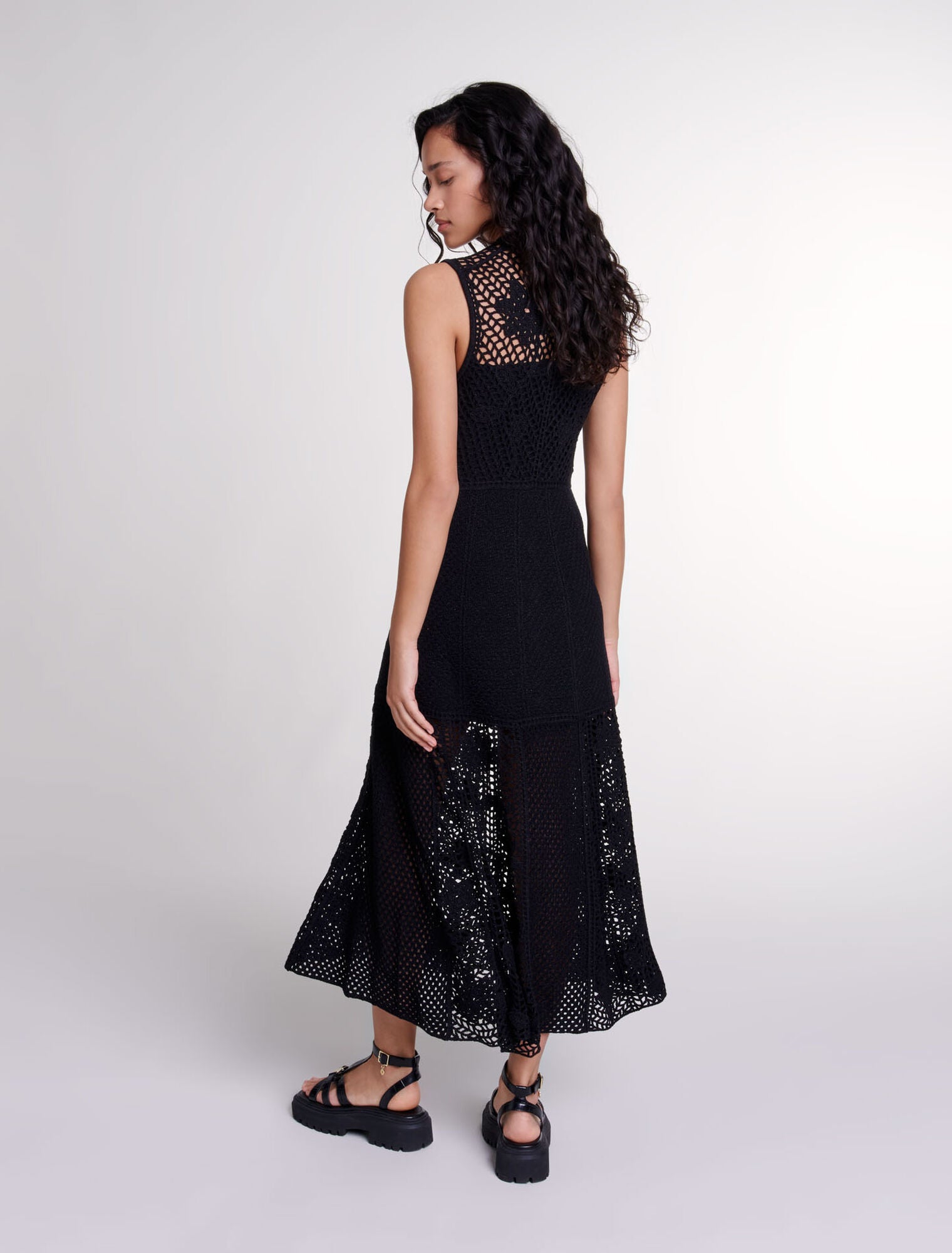 Black-Crochet-knit maxi dress