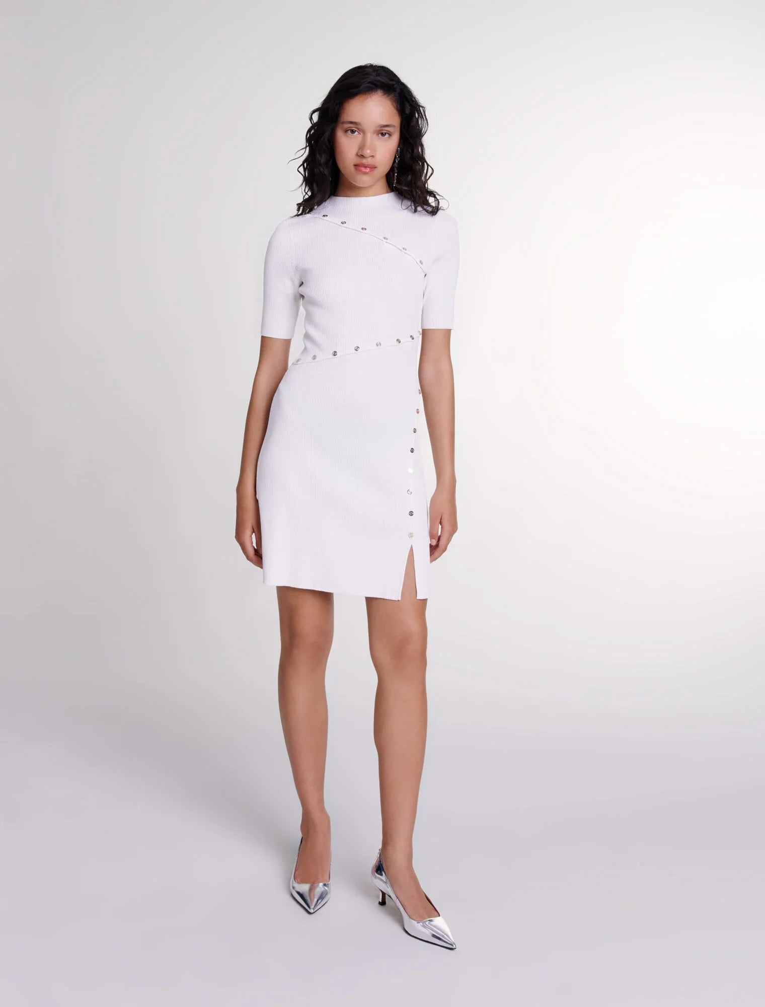 White featured-Short knit dress