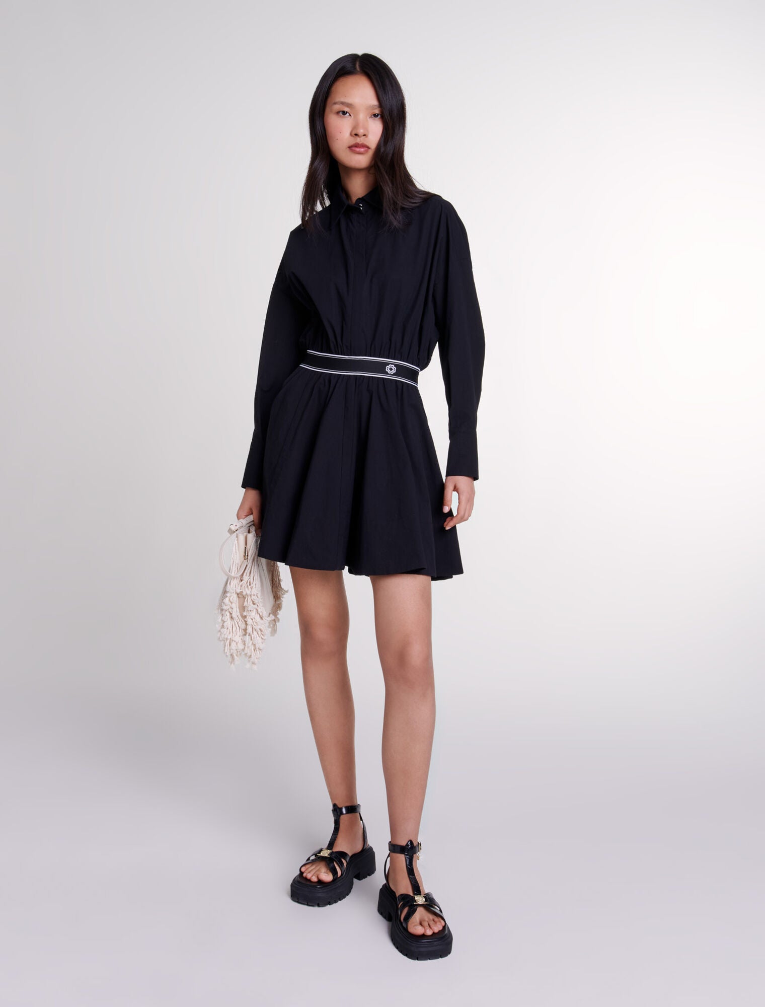 Black-featured-Short elasticated shirt dress