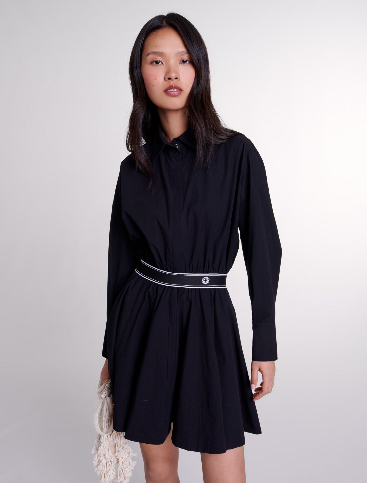 Black-Short elasticated shirt dress