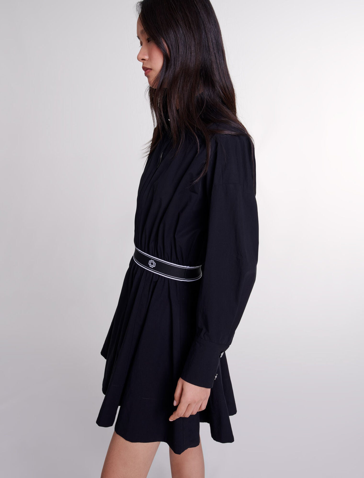 Black-Short elasticated shirt dress