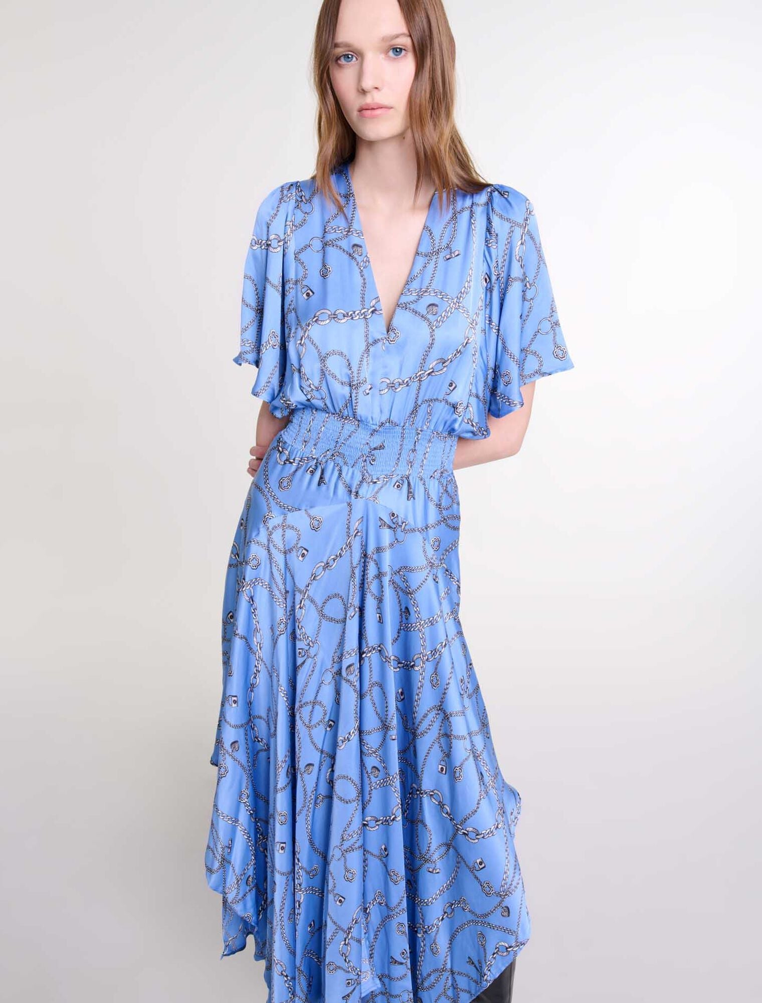 Blue Chain Print Patterned maxi dress