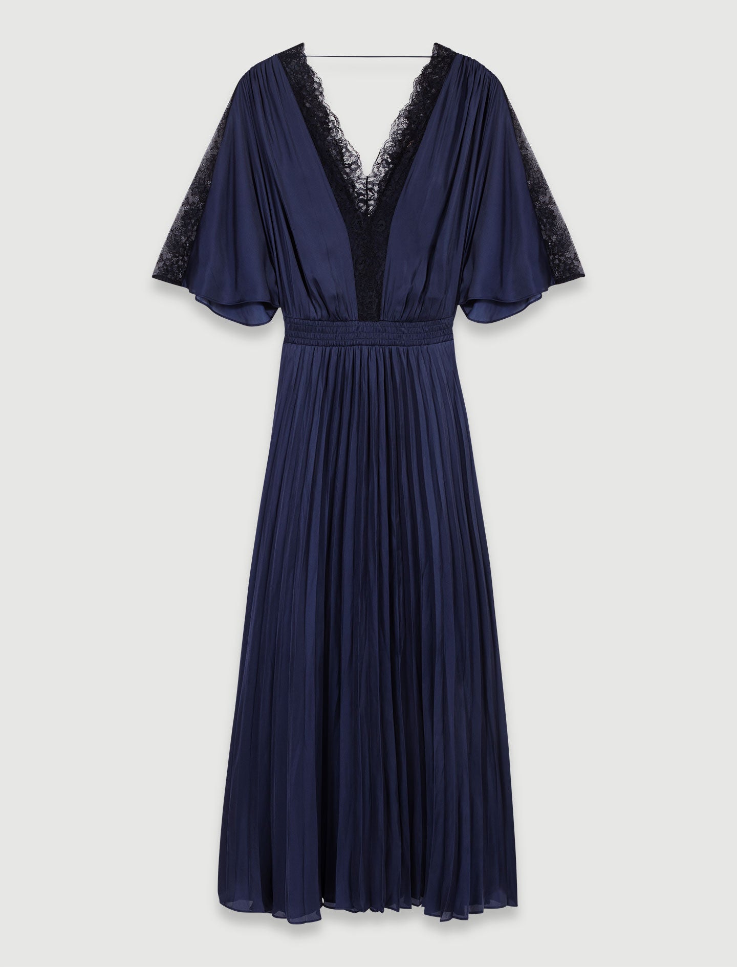 Navy/Black Pleated maxi dress with lace