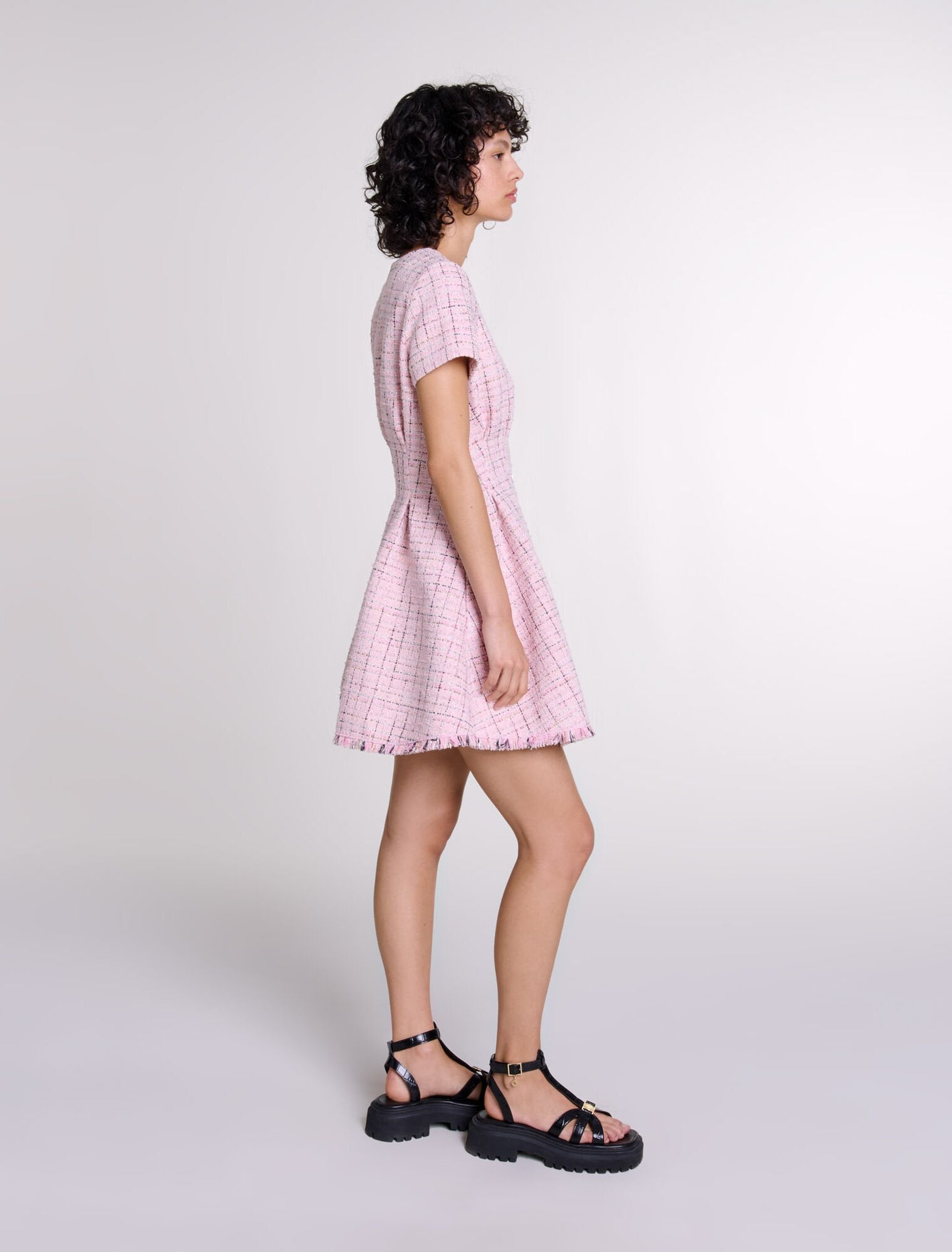 Pink-Tweed babydoll dress