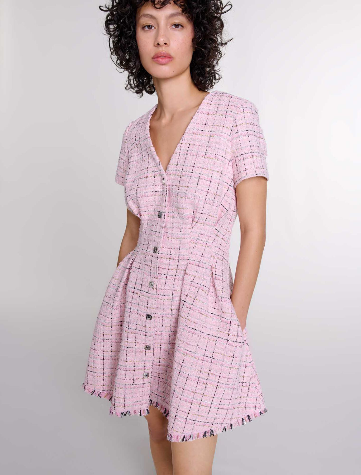 Pink-Tweed babydoll dress