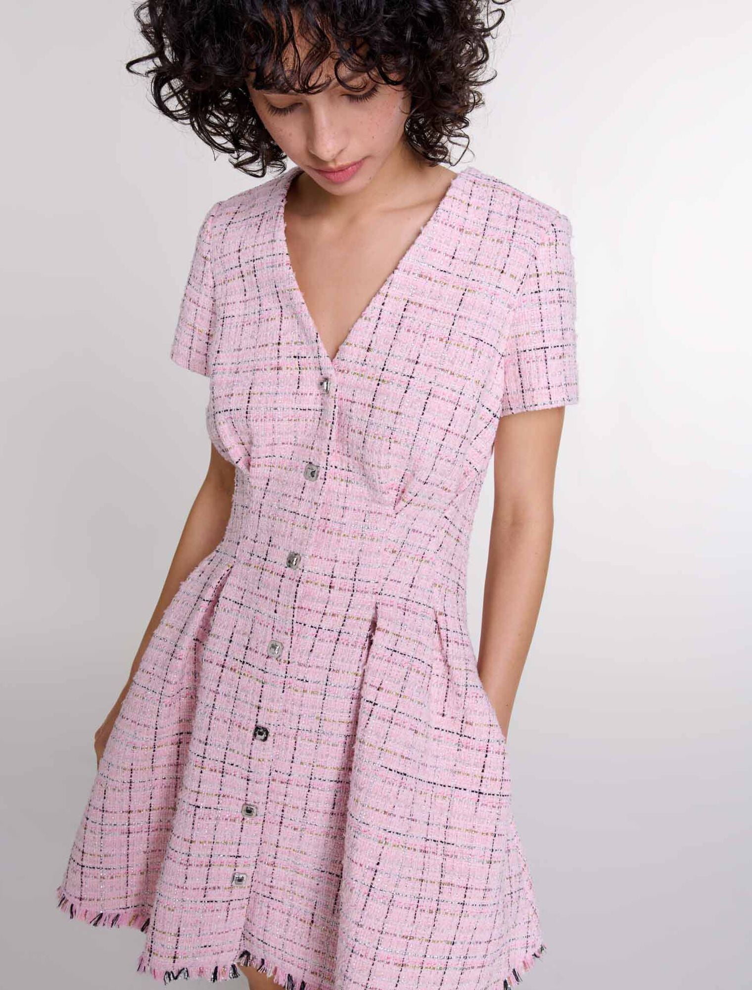 Pink-Tweed babydoll dress