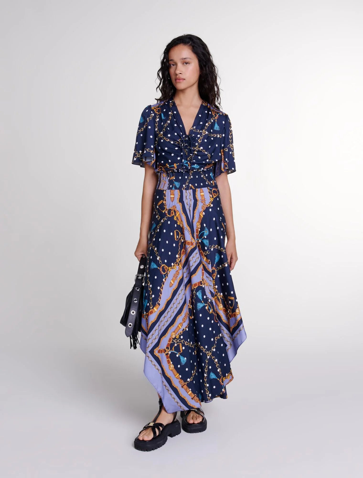 Chain Scarf Print Blue-featured-Satin-look patterned maxi dress