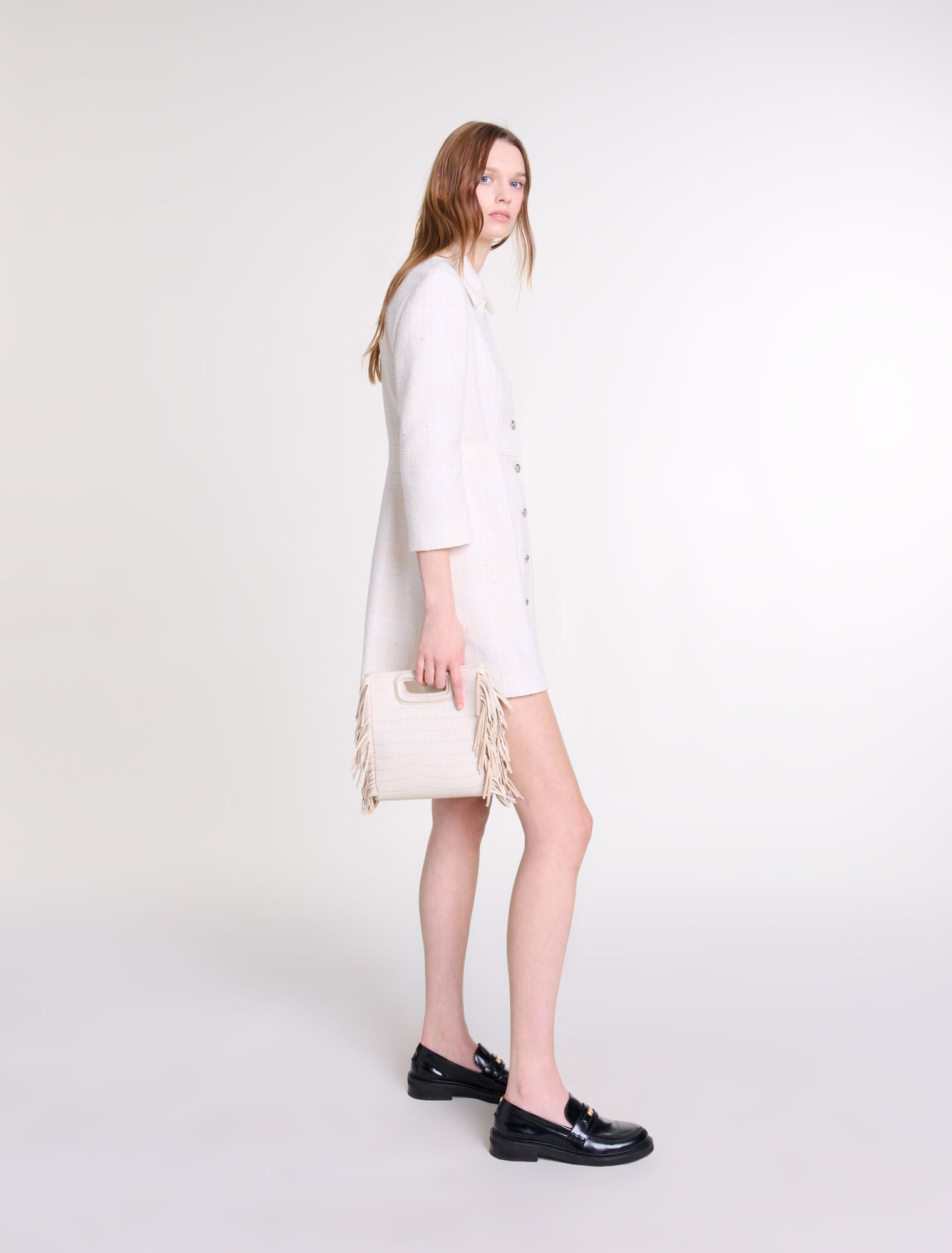 Ecru   Short tweed dress