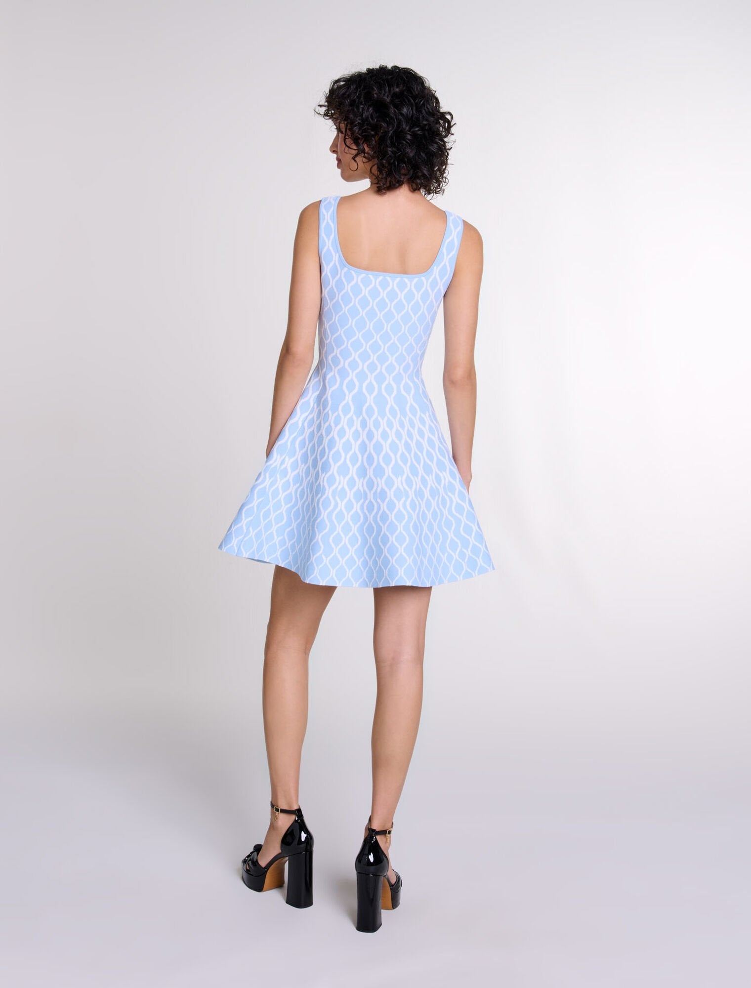 Blue/white-Jacquard knit short dress