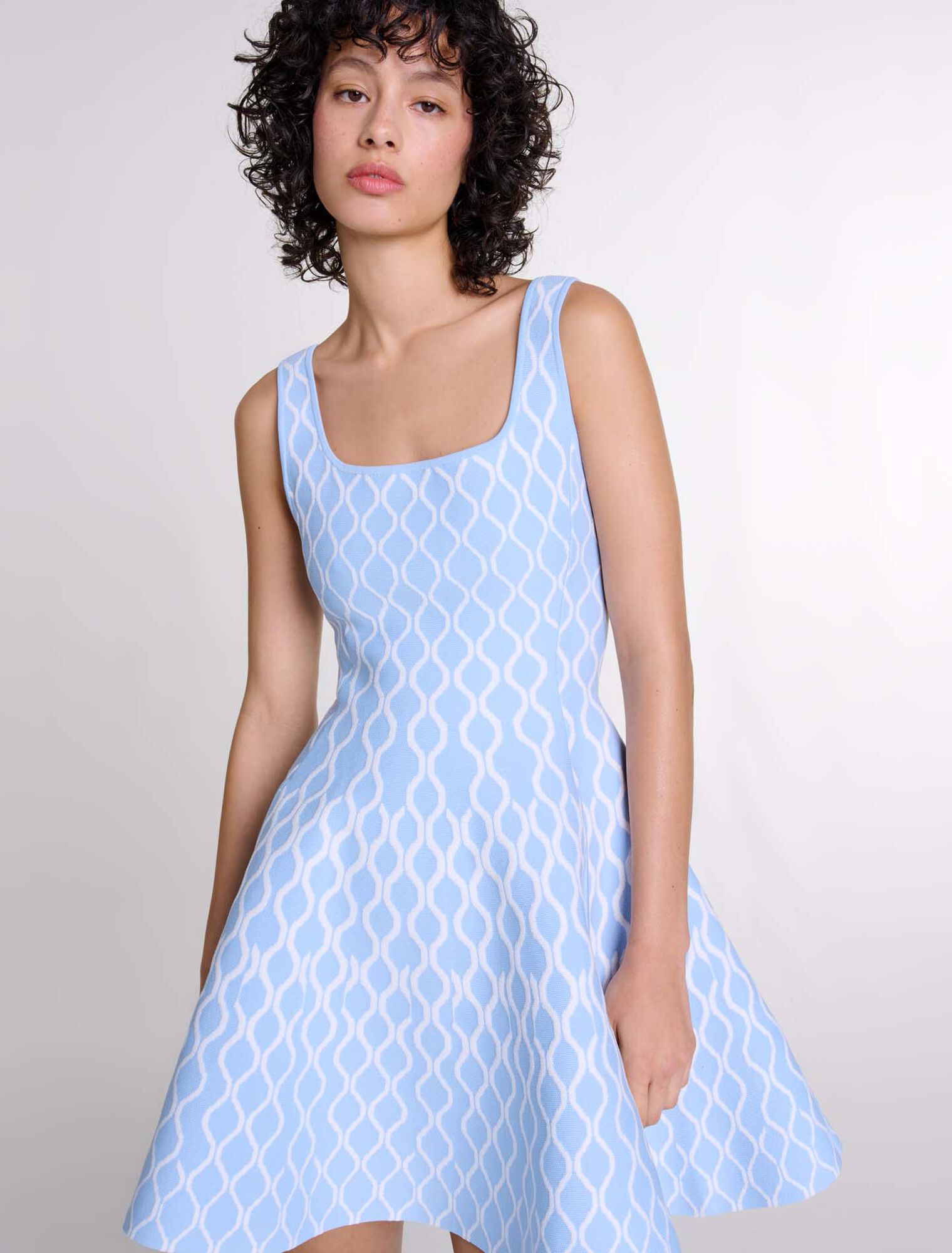 Blue/white-Jacquard knit short dress