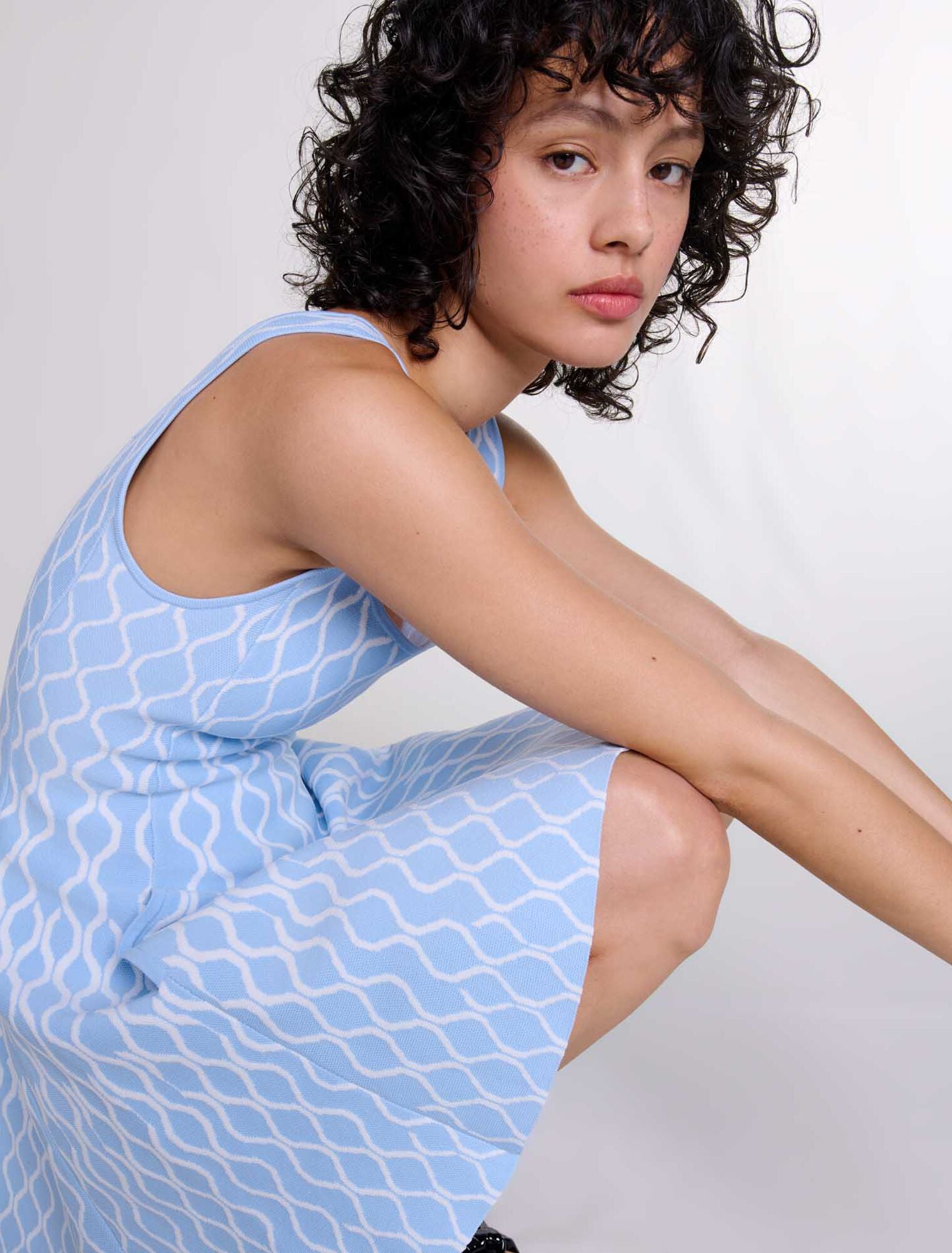 Blue/white-Jacquard knit short dress