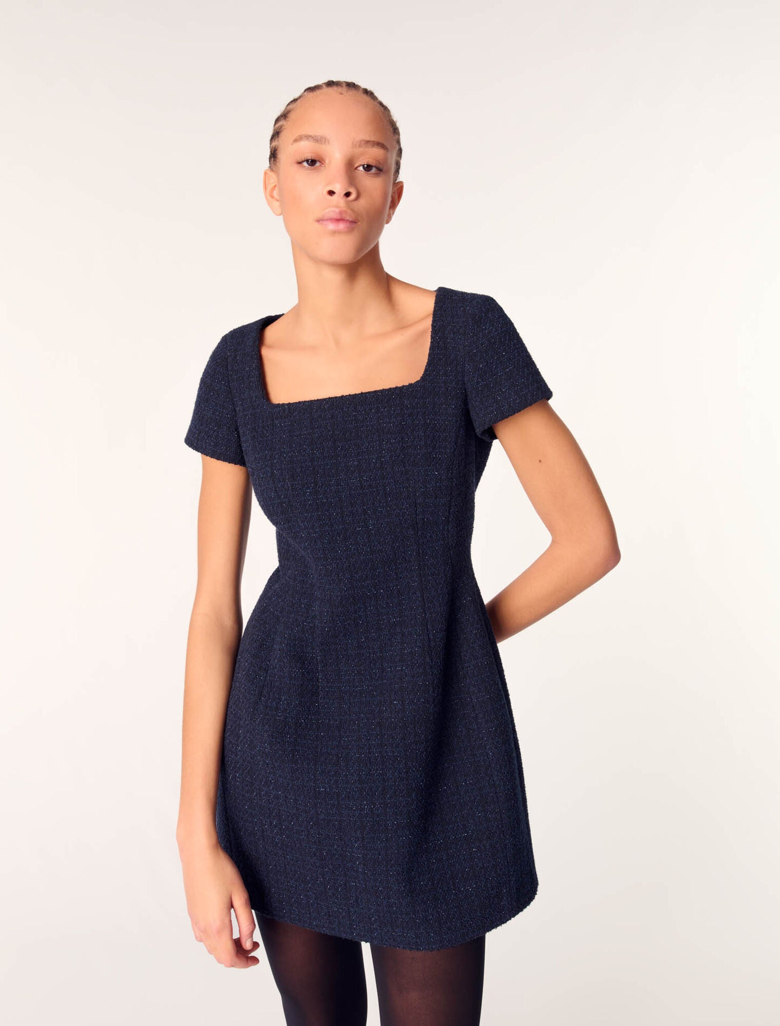 Navy-Short Tweed Dress