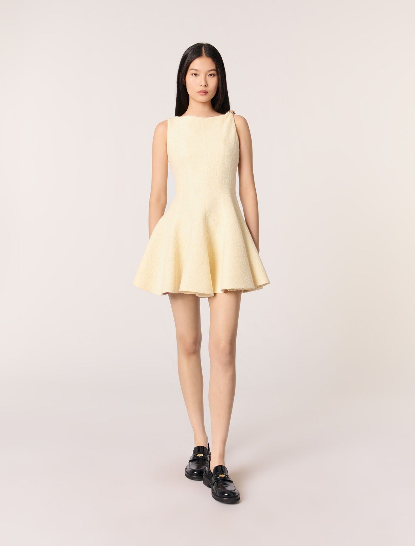 Yellow-featured-Short tweed dress 