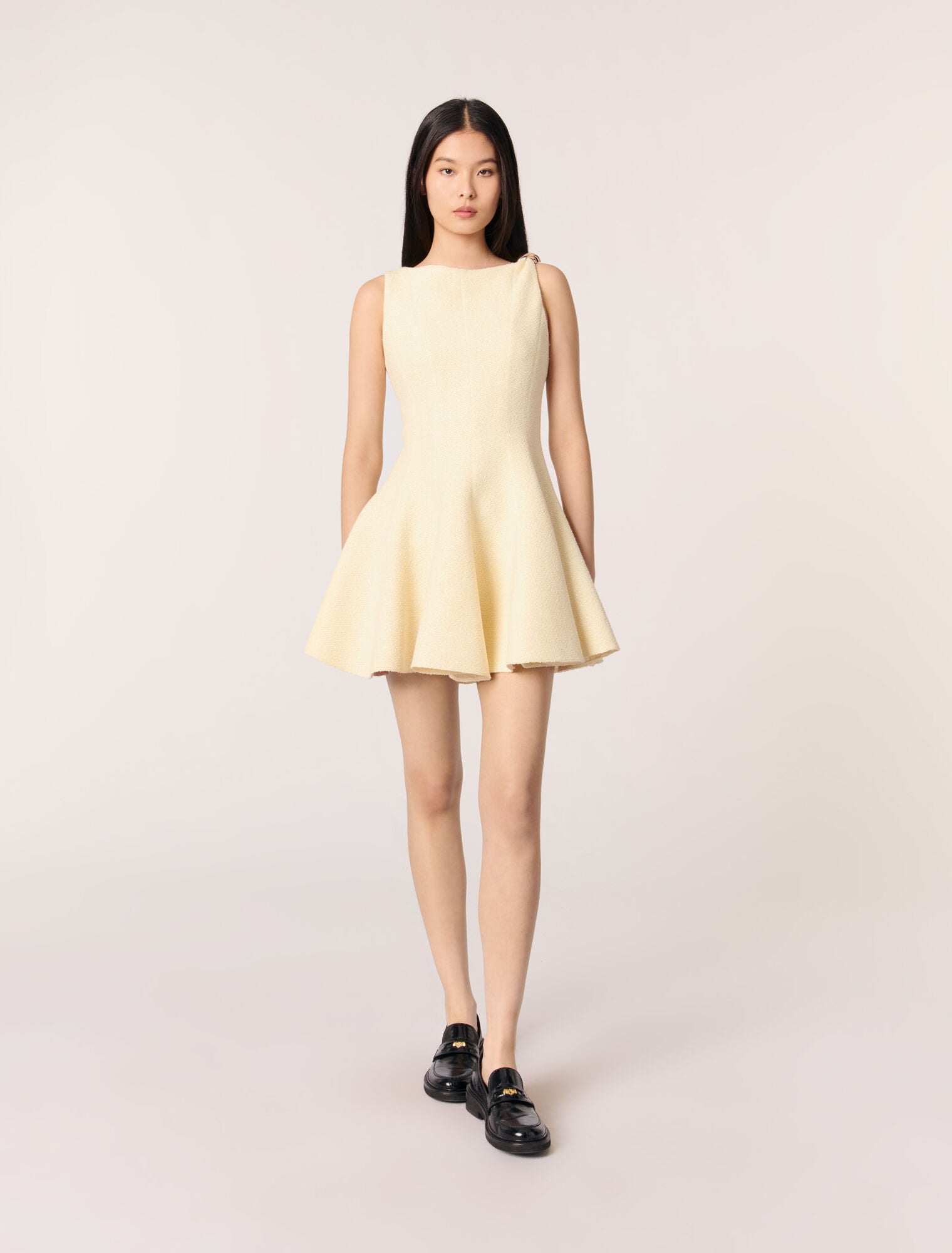 Yellow-featured-Short tweed dress 