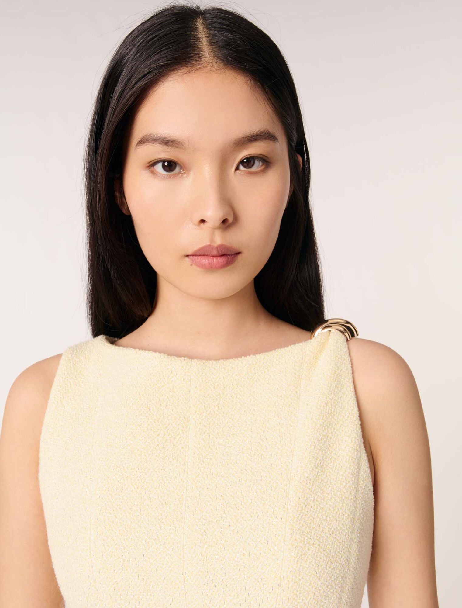 Yellow-Short tweed dress 