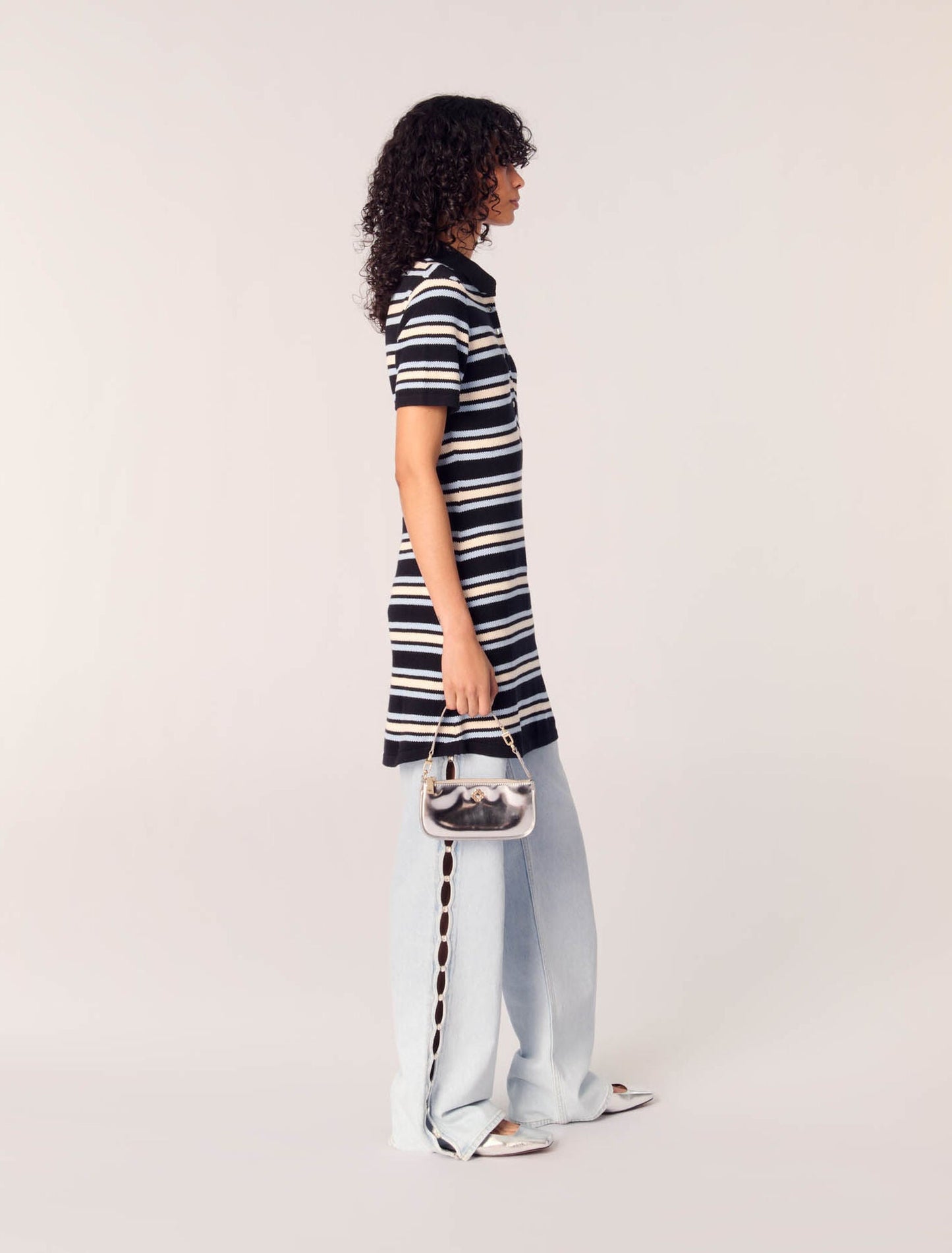 Navy Stripes-Knit Mini Dress