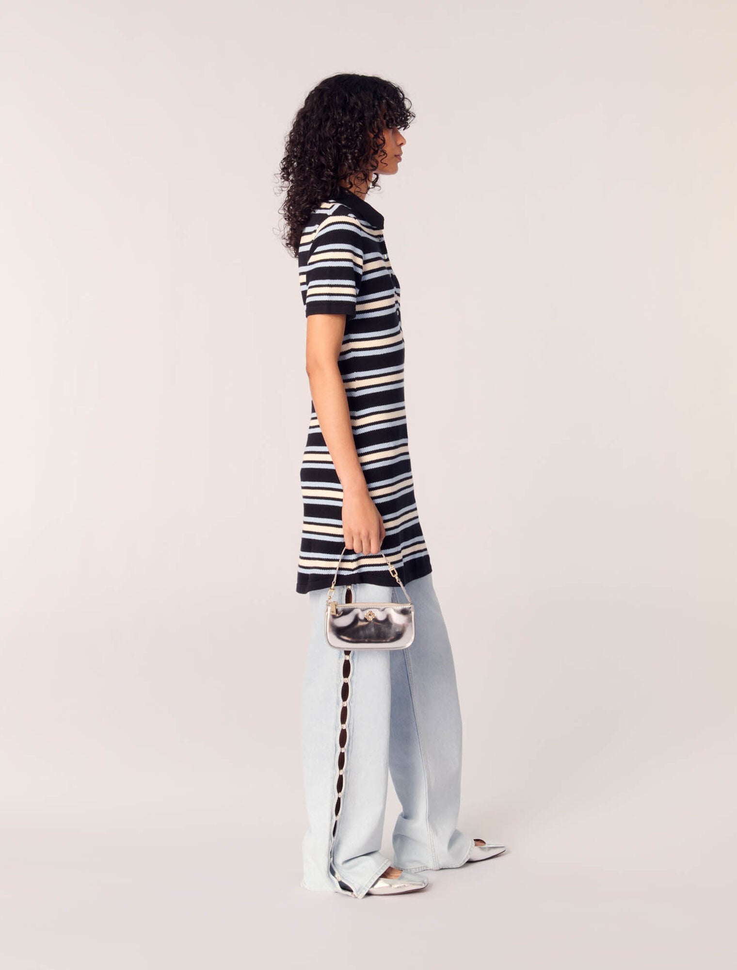 Navy Stripes-Knit Mini Dress