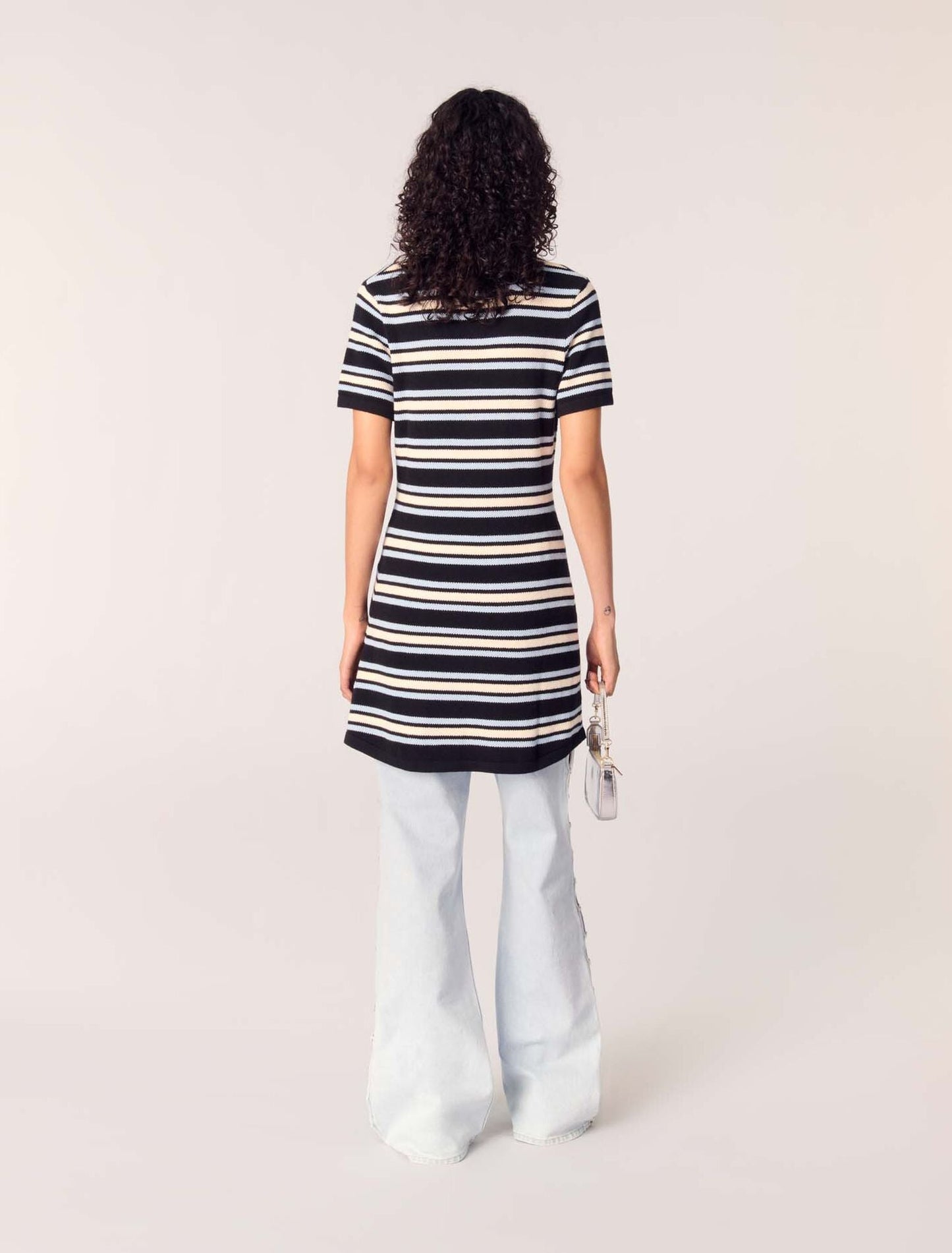 Navy Stripes-Knit Mini Dress