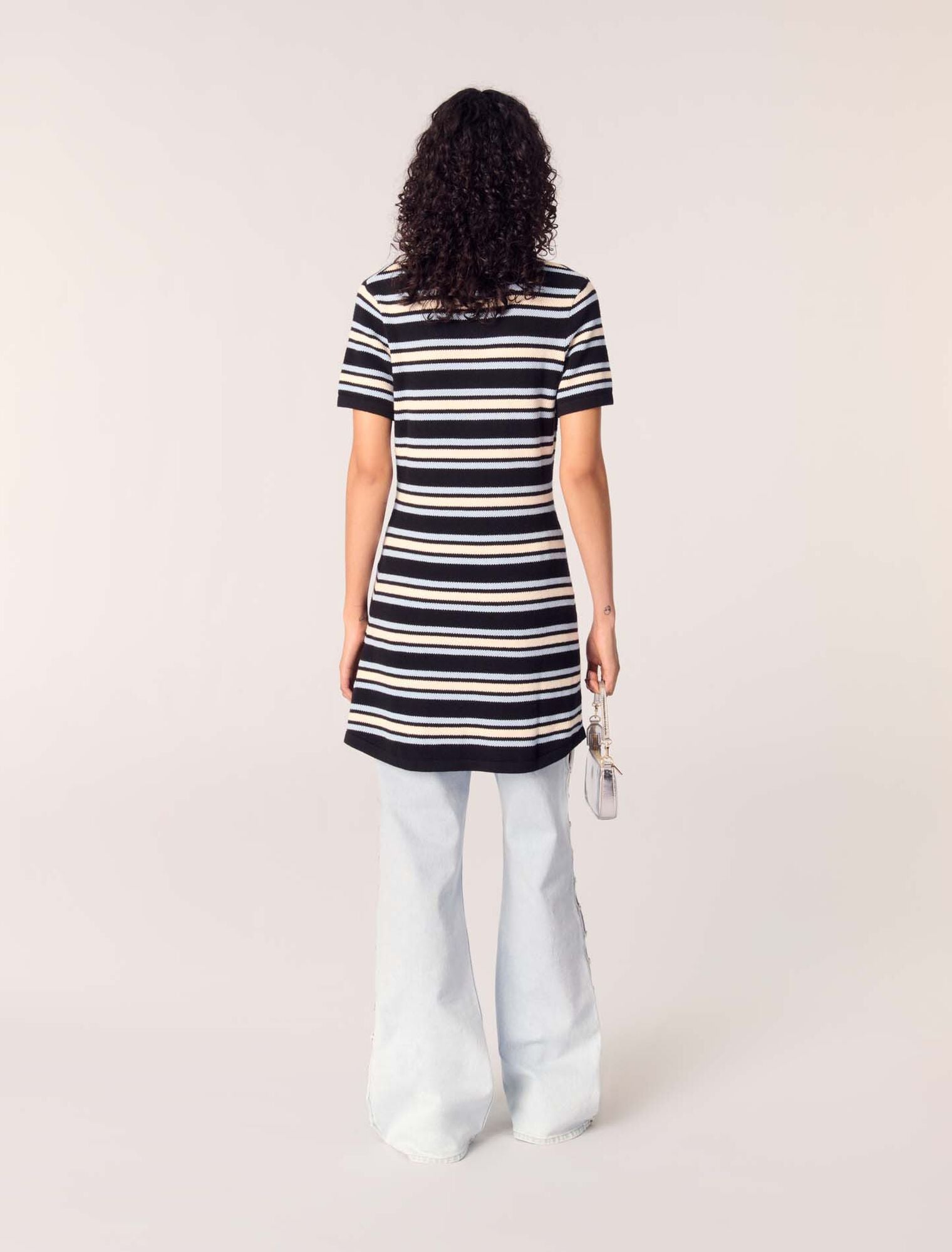 Navy Stripes-Knit Mini Dress