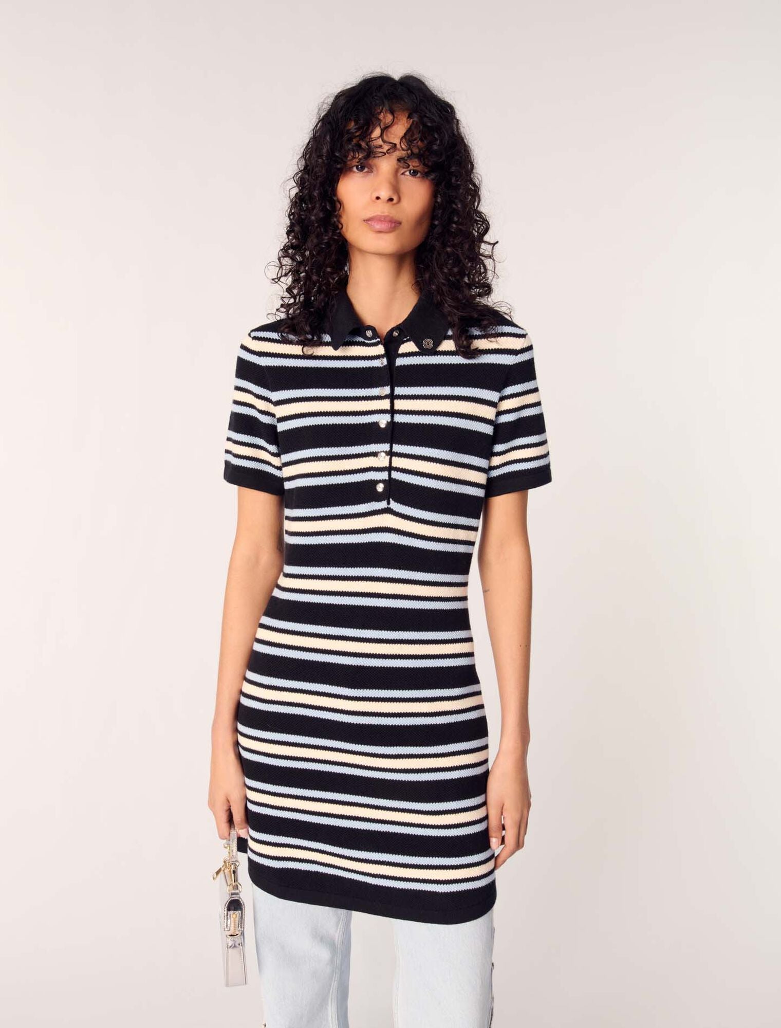 Navy Stripes-Knit Mini Dress
