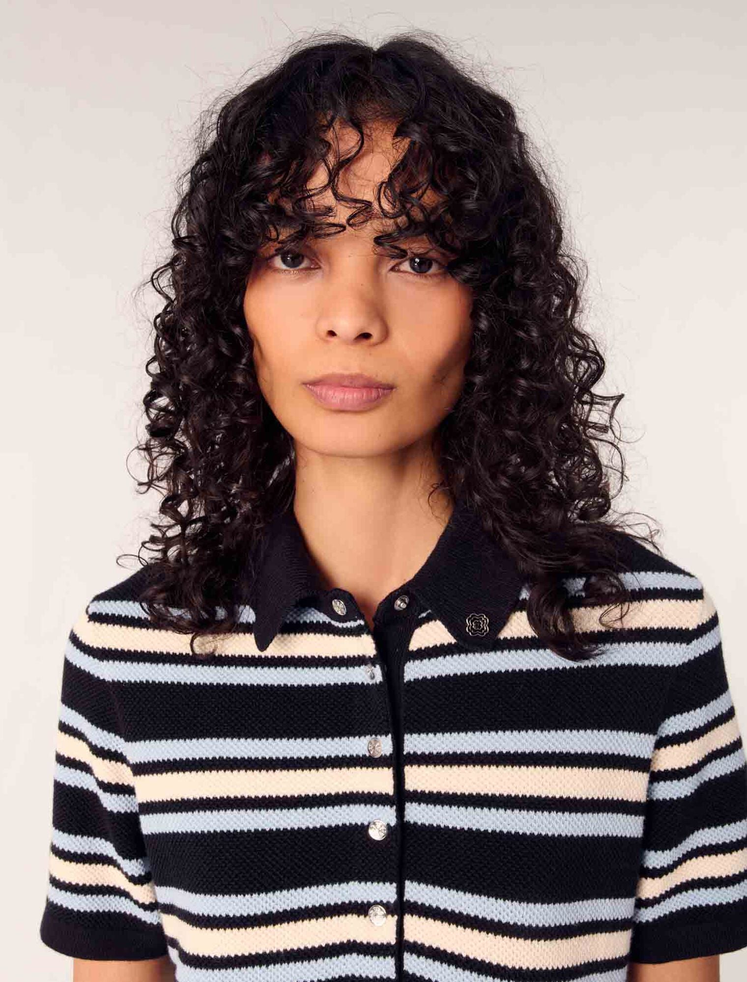 Navy Stripes-Knit Mini Dress