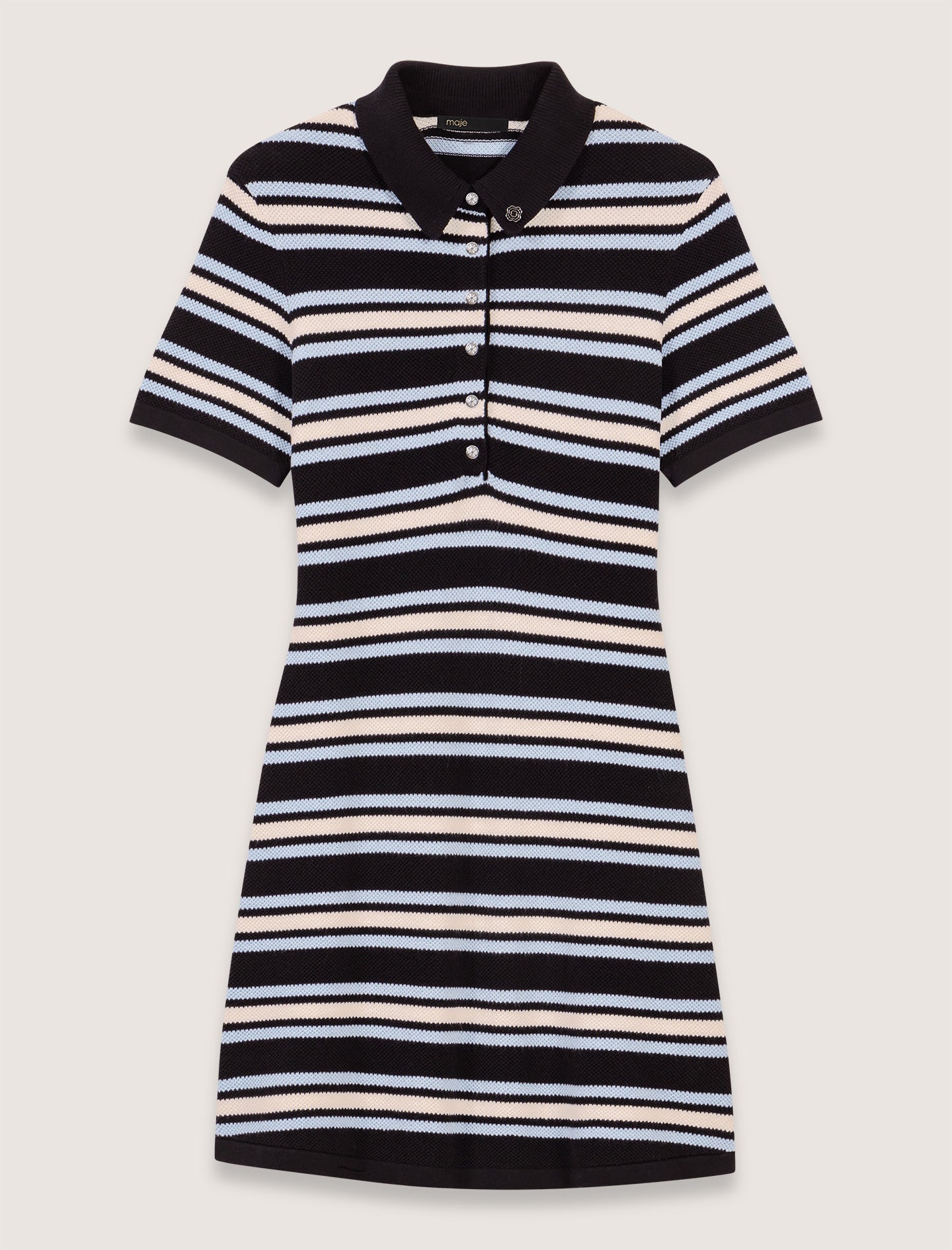 Navy Stripes-Knit Mini Dress
