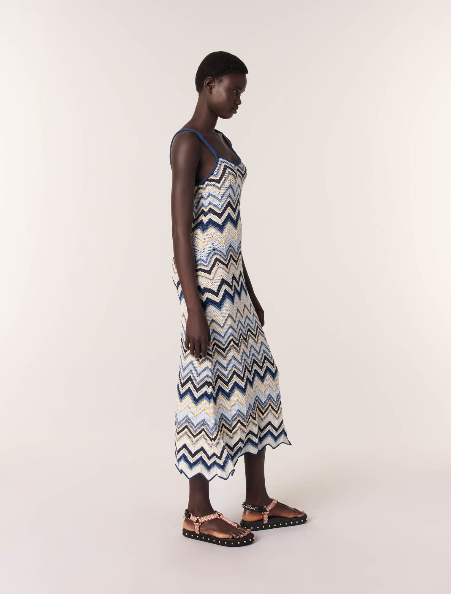 Blue/White-Crochet-knit maxi dress