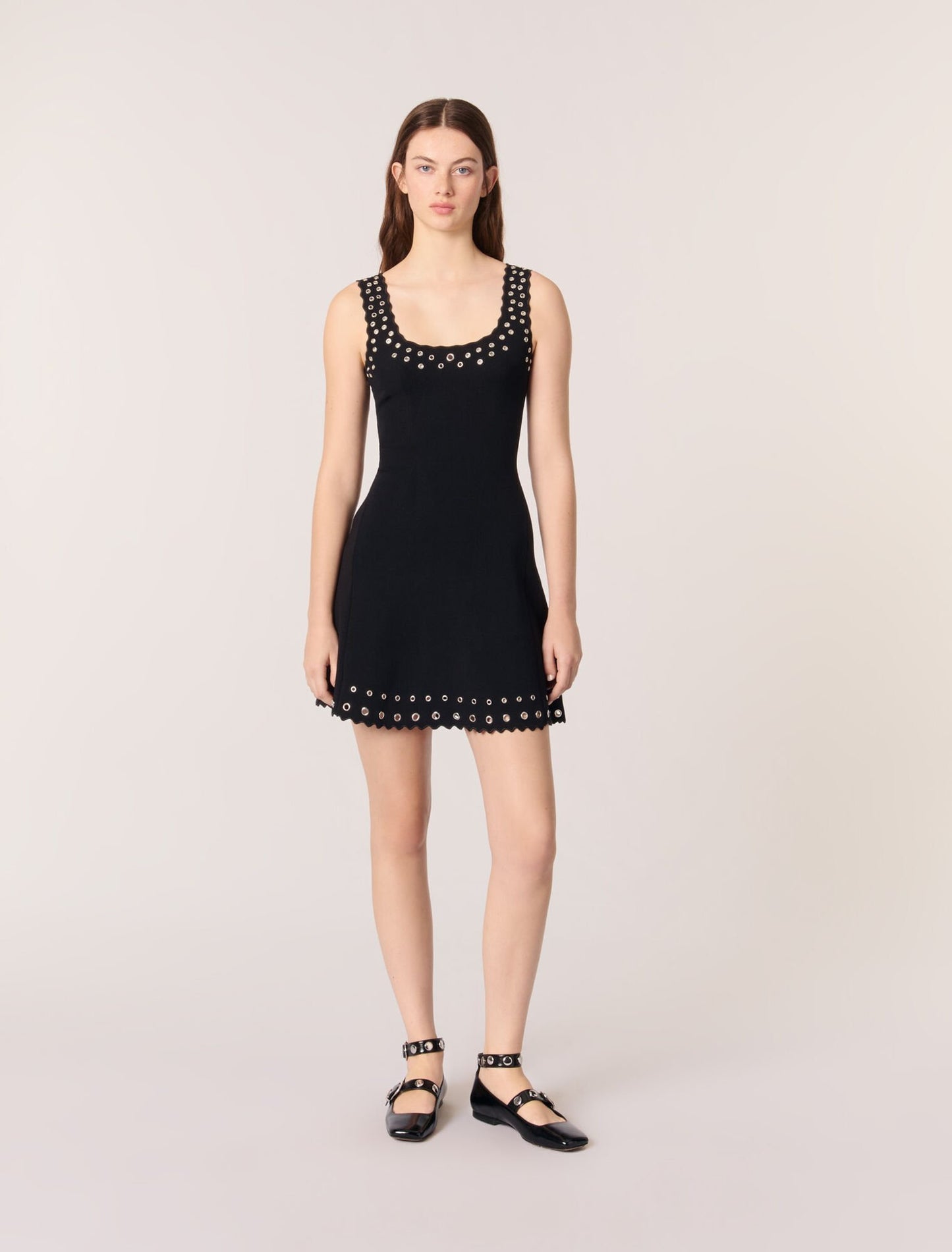Black-featured-Short eyelet knit dress