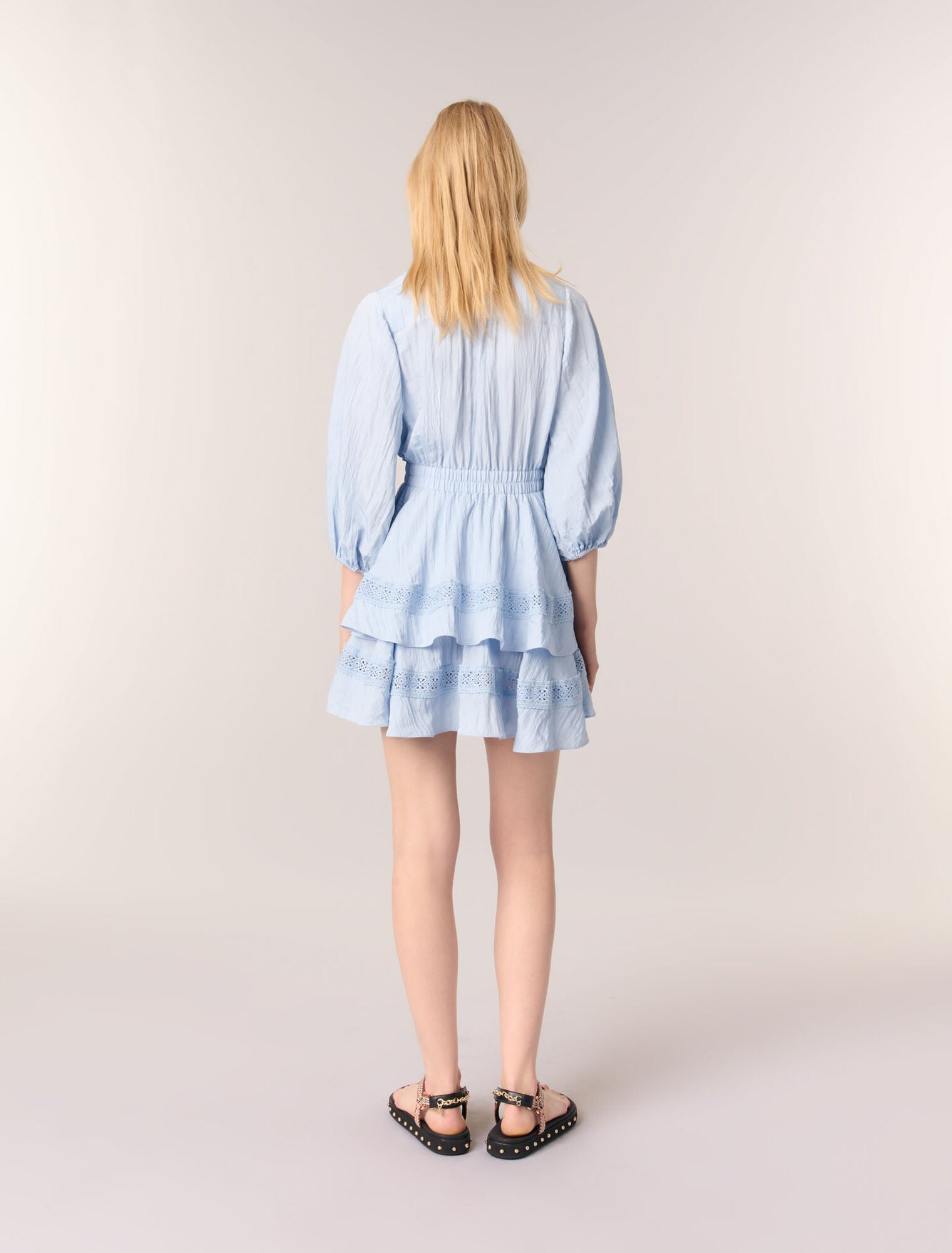 Blue Sky-Dress with ruffles and lace details