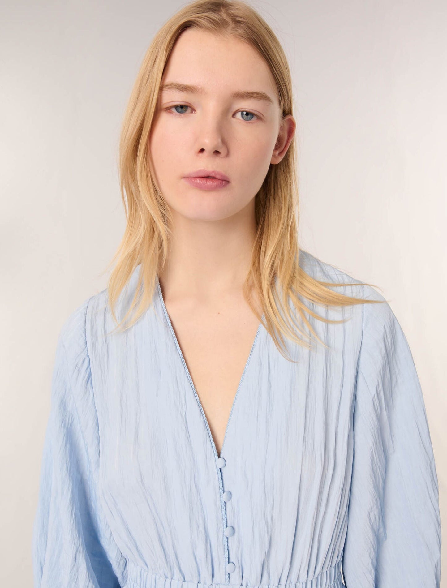 Blue Sky-Dress with ruffles and lace details