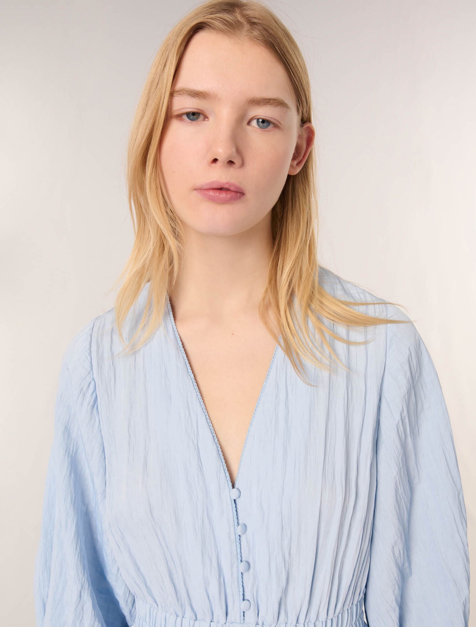 Blue Sky-Dress with ruffles and lace details