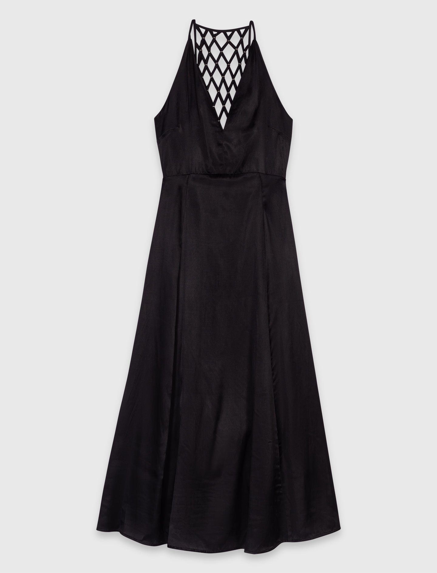 maje satin dress with braided straps Long draped satiny dress